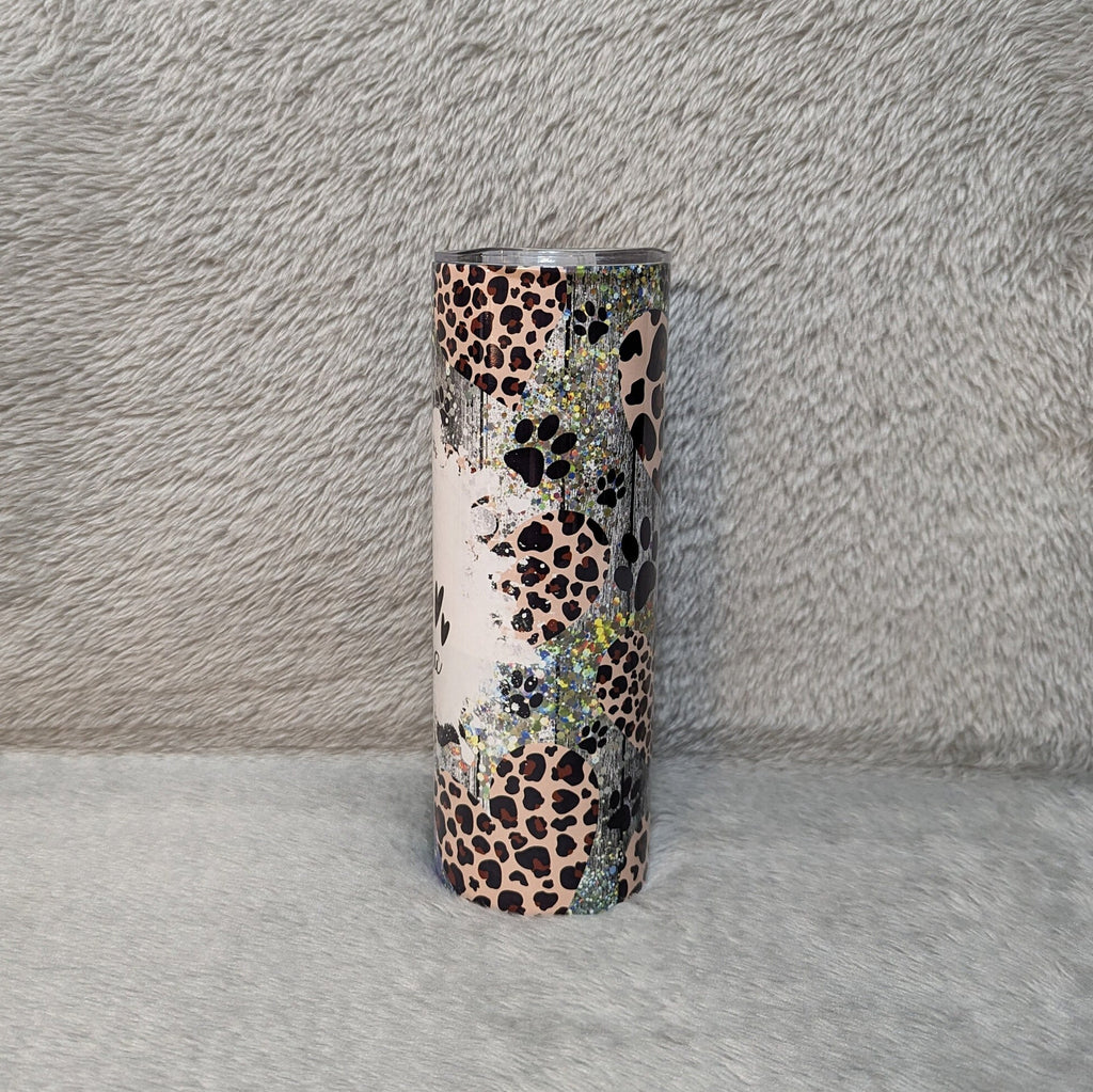 Fur Mama Cat Tumbler Can Be  Personalized, Cat Cup With Name, Cat Gift, Gift For Her, Cup With Leopard Print Hearts, Cup With Paw Prints