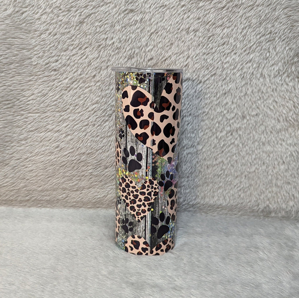 Fur Mama Cat Tumbler Can Be  Personalized, Cat Cup With Name, Cat Gift, Gift For Her, Cup With Leopard Print Hearts, Cup With Paw Prints