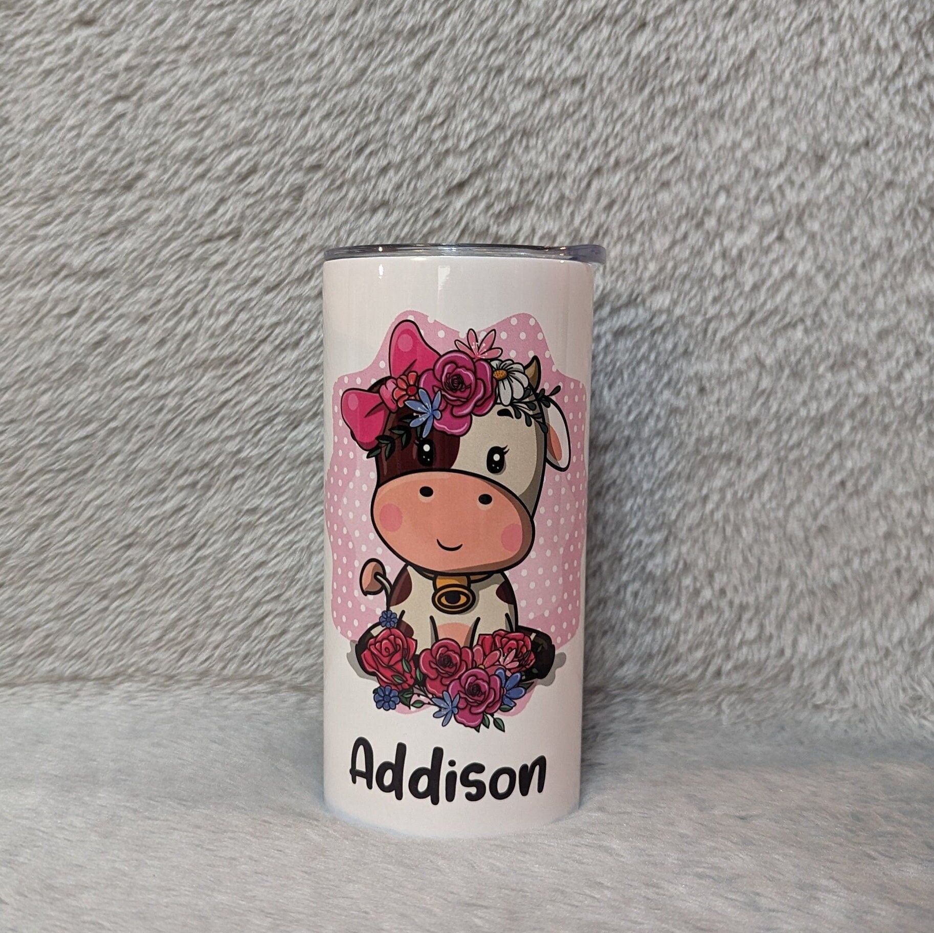 Kids Cow Tumbler 15oz With Reusable Straw, Can Be Personalized