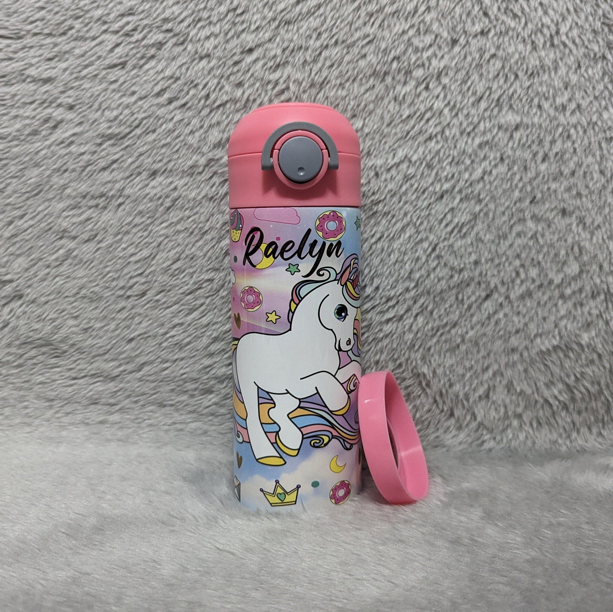 Kids Unicorn Water Bottle 12oz With Reusable Straw Can Be Personalized