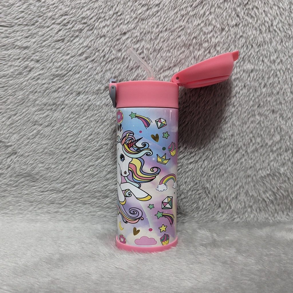 Kids Unicorn Water Bottle 12oz With Reusable Straw Can Be Personalized