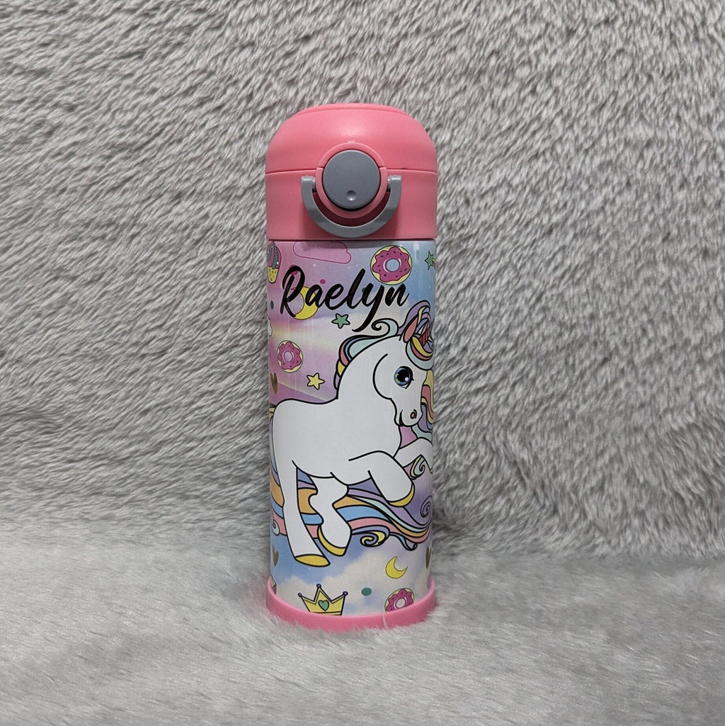Kids Unicorn Water Bottle 12oz With Reusable Straw Can Be Personalized