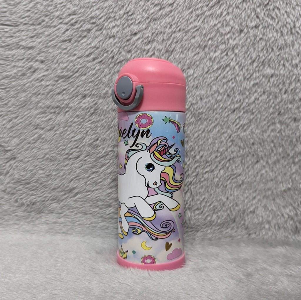Kids Unicorn Water Bottle 12oz With Reusable Straw Can Be Personalized