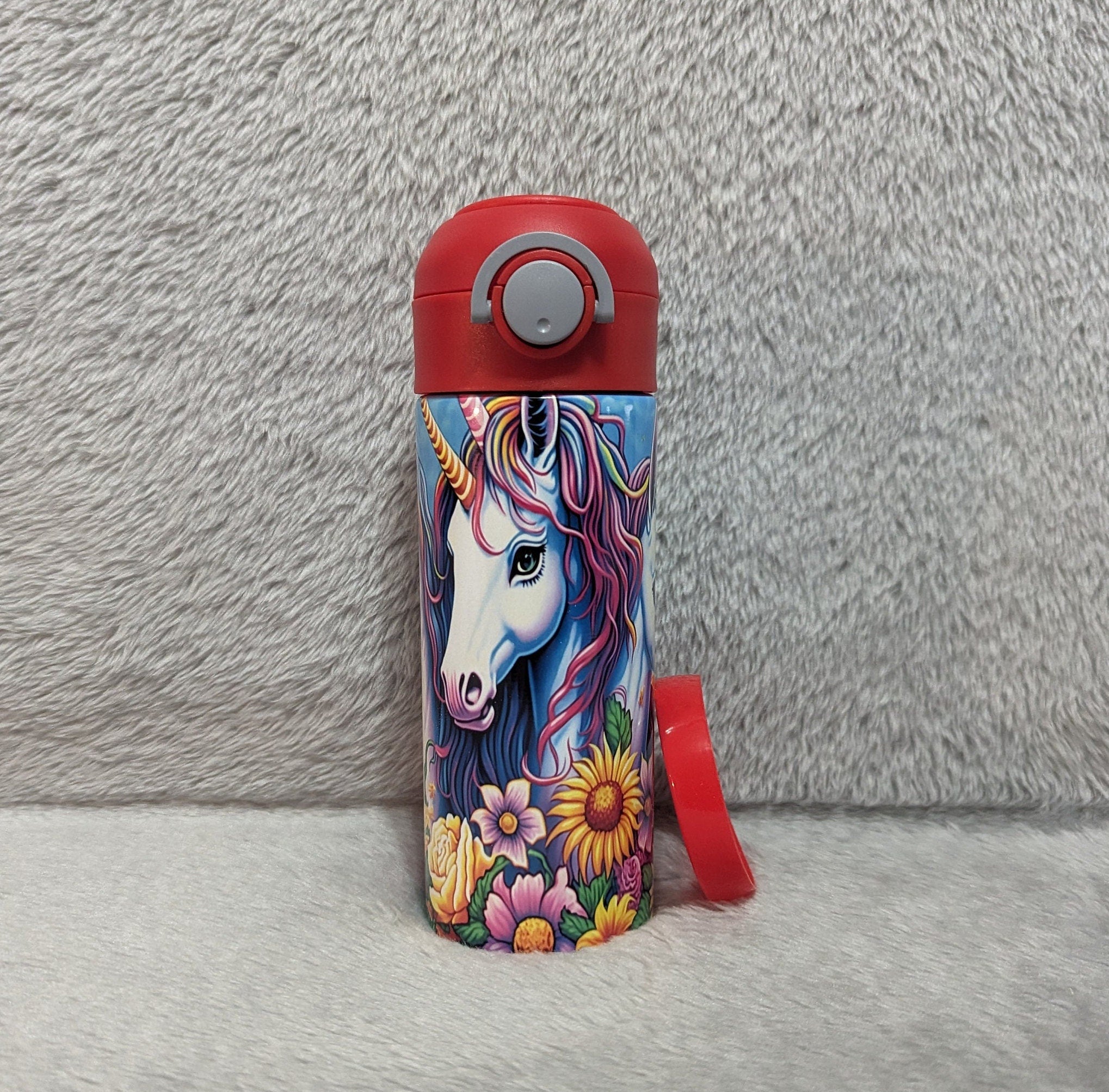 Kids Unicorn Water Bottle 12oz With Reusable Straw Can Be Personalized