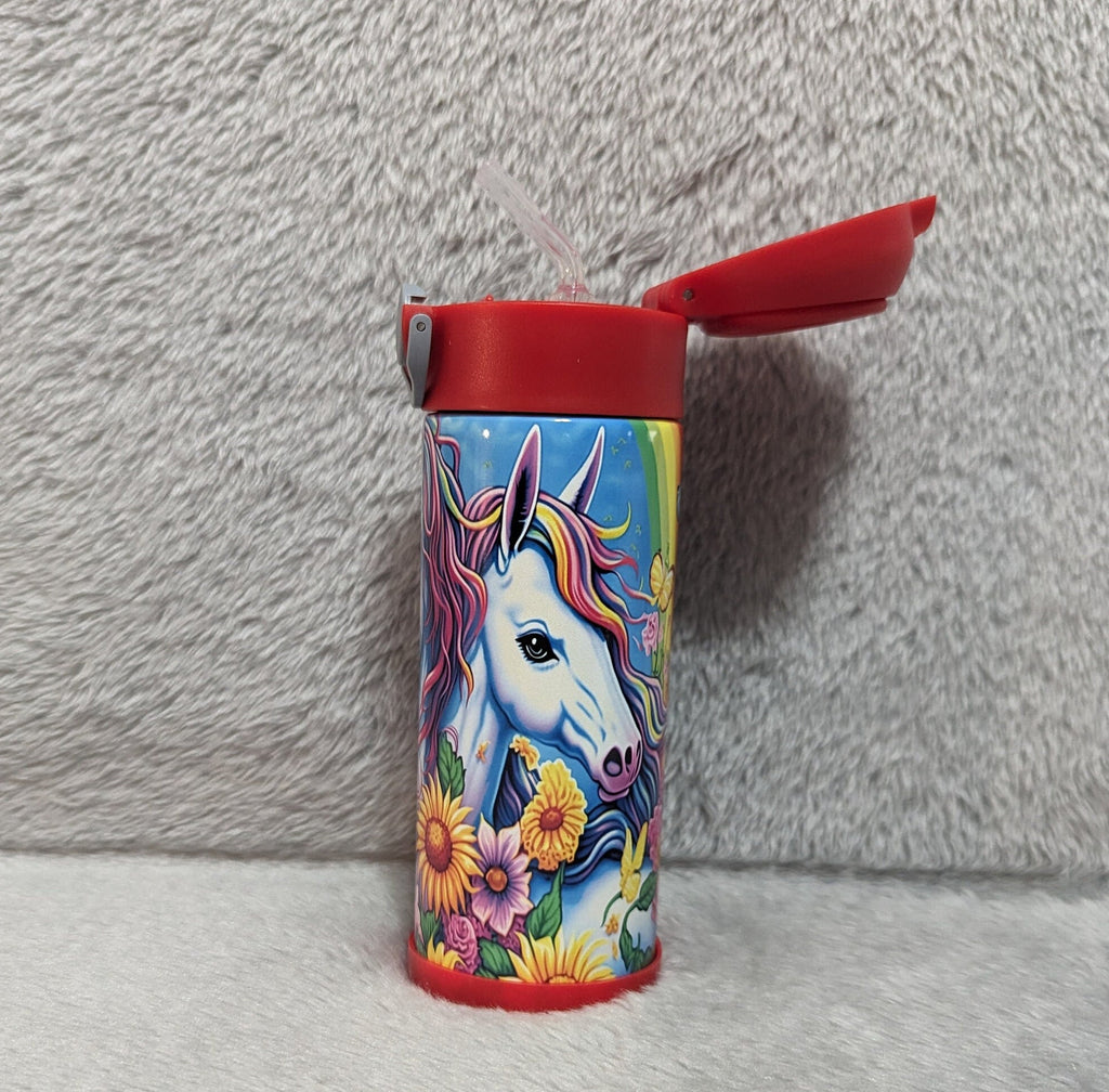 Kids Unicorn Water Bottle 12oz With Reusable Straw Can Be Personalized