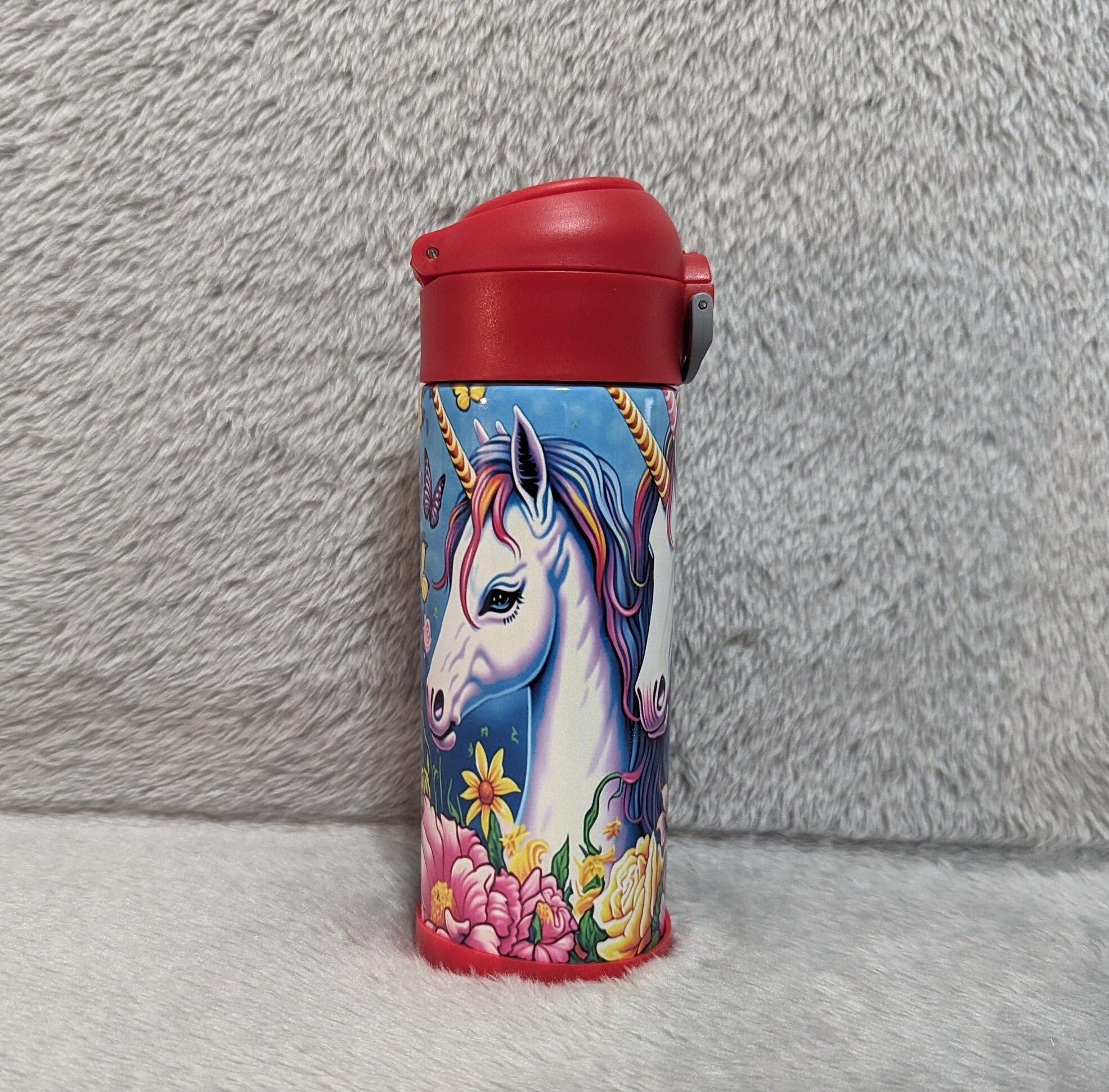 Kids Unicorn Water Bottle 12oz With Reusable Straw Can Be Personalized