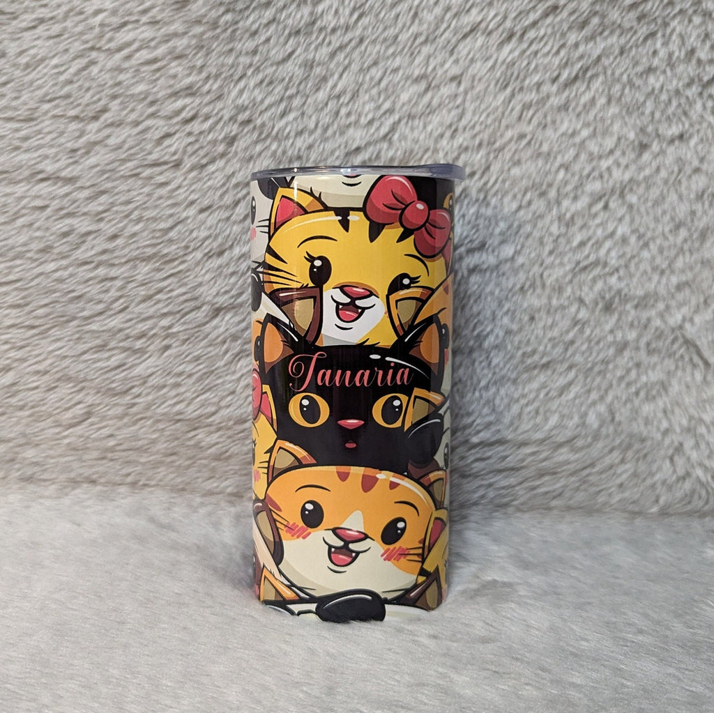 Kids Cat Tumbler 15oz With Reusable Straw, Can Be Personalized