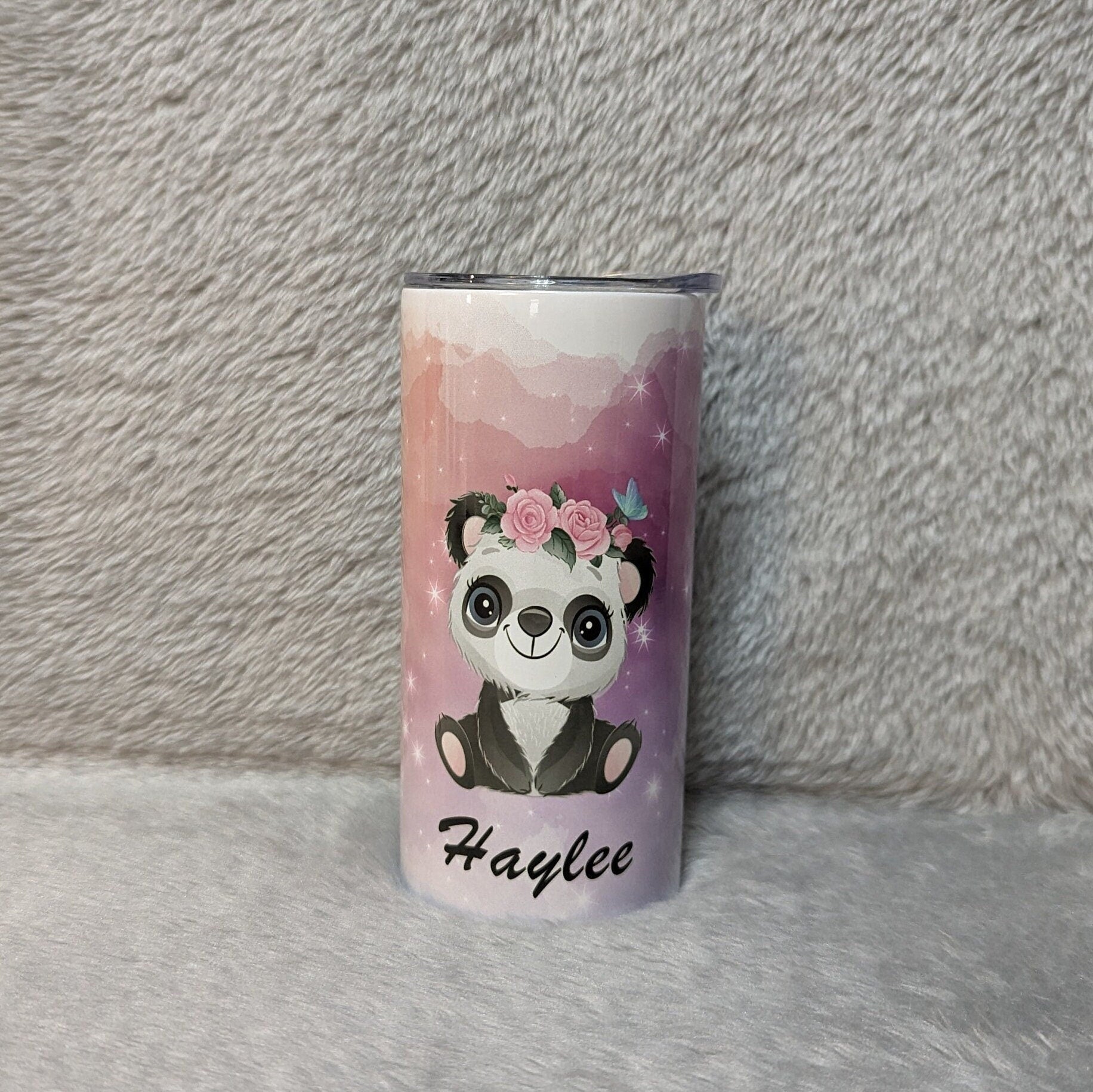 Kids Panda Bear Tumbler 15oz With Reusable Straw, Can Be Personalized