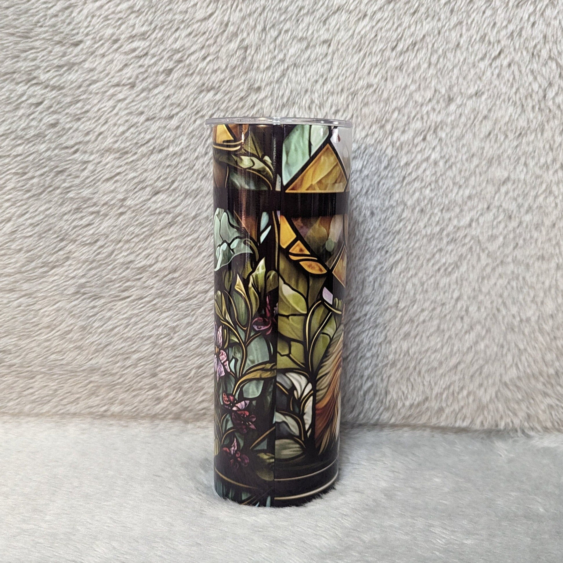 Cat/Kitten Tumbler with A Stained Glass Design 20oz With Reusable Straw, Can Be Personalized