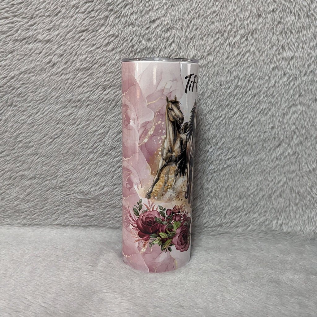 Floral Horse Tumbler 20oz With Reusable Straw, Can Be Personalized