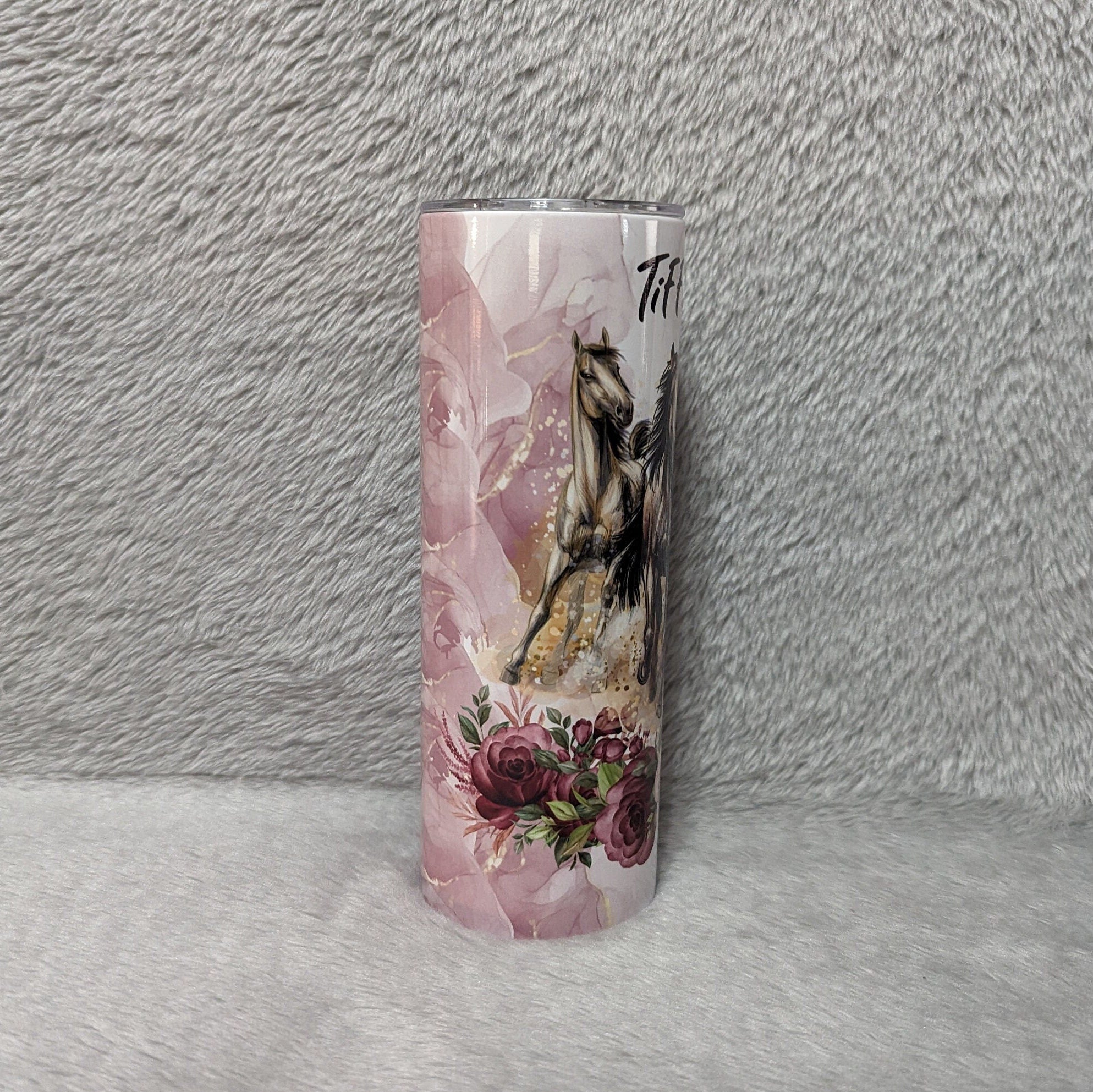 Floral Horse Tumbler 20oz With Reusable Straw, Can Be Personalized