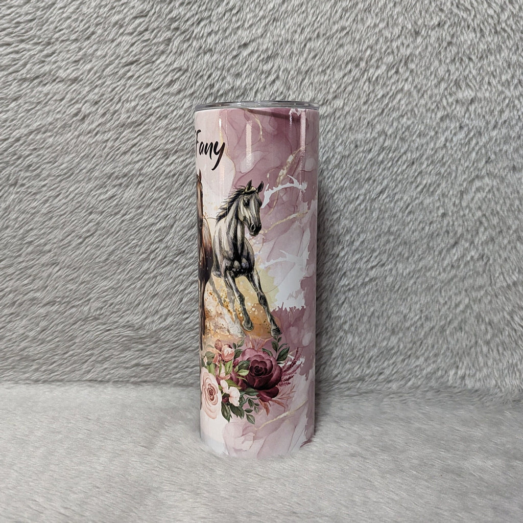 Floral Horse Tumbler 20oz With Reusable Straw, Can Be Personalized