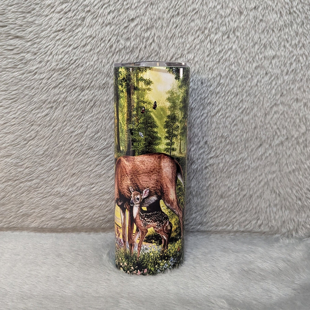 Beautiful Deer Tumbler With A Family Of Deer Out In The Wild, Deer Tumbler Gift, Deer Family Cup, Hot and Cold Drinkware