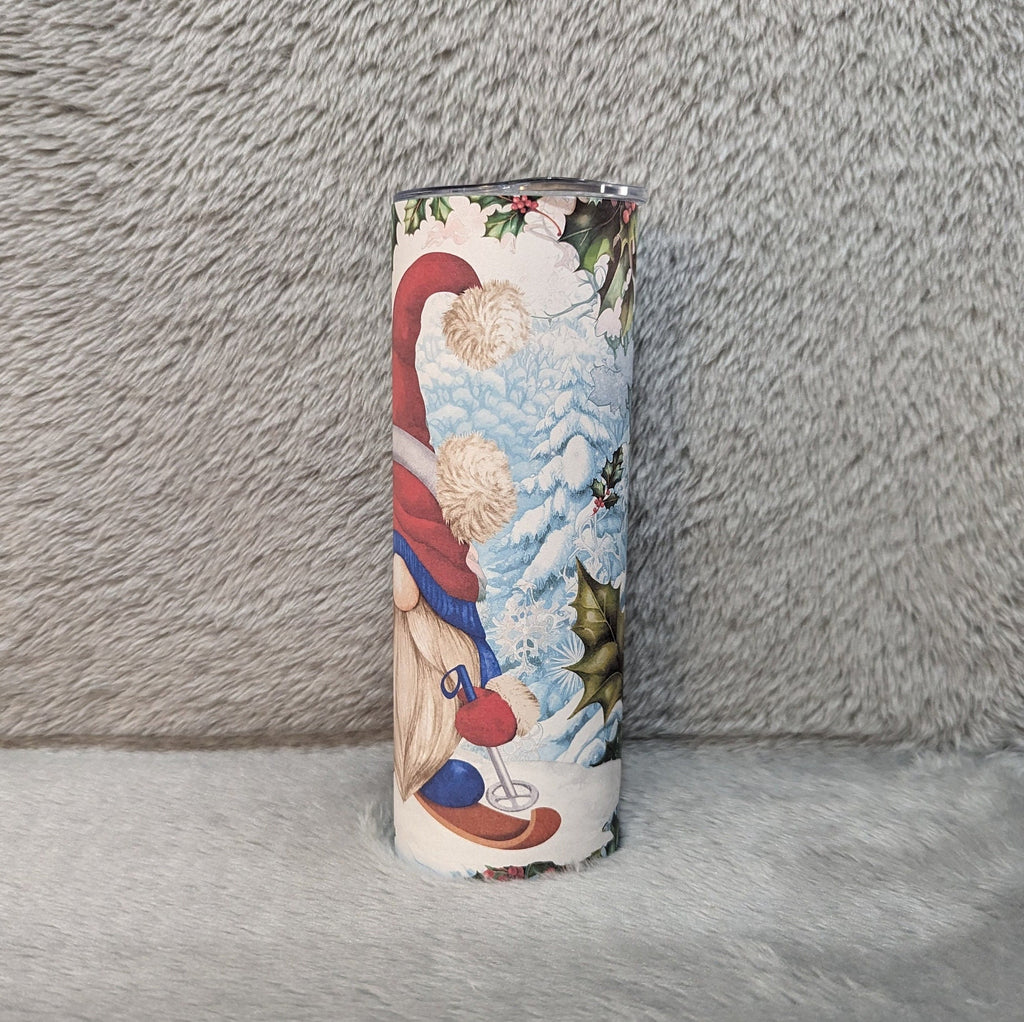 Skiing Gnome Tumbler Gets You Into The Winter Spirit, Gnome Tumbler Can Be Personalized, Great For Hot Or Cold Drinks, Includes A Straw