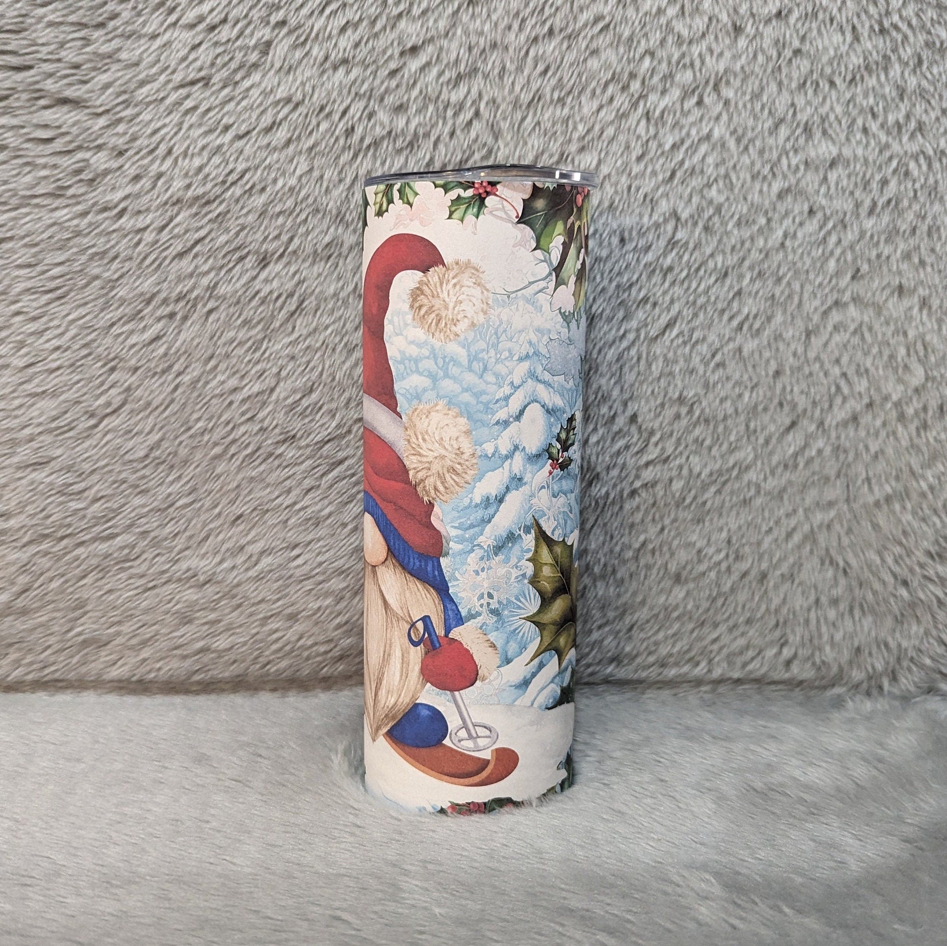 Skiing Gnome Tumbler Gets You Into The Winter Spirit, Gnome Tumbler Can Be Personalized, Great For Hot Or Cold Drinks, Includes A Straw