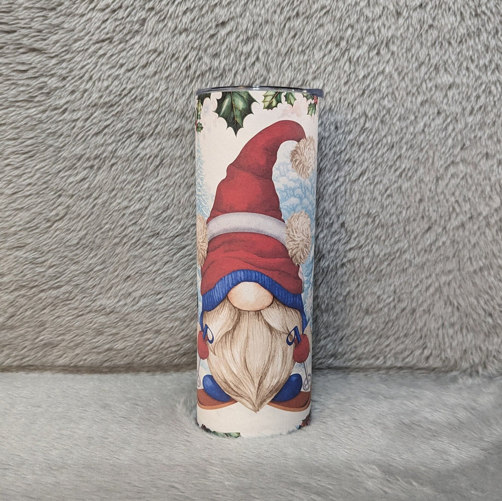 Skiing Gnome Tumbler Gets You Into The Winter Spirit, Gnome Tumbler Can Be Personalized, Great For Hot Or Cold Drinks, Includes A Straw