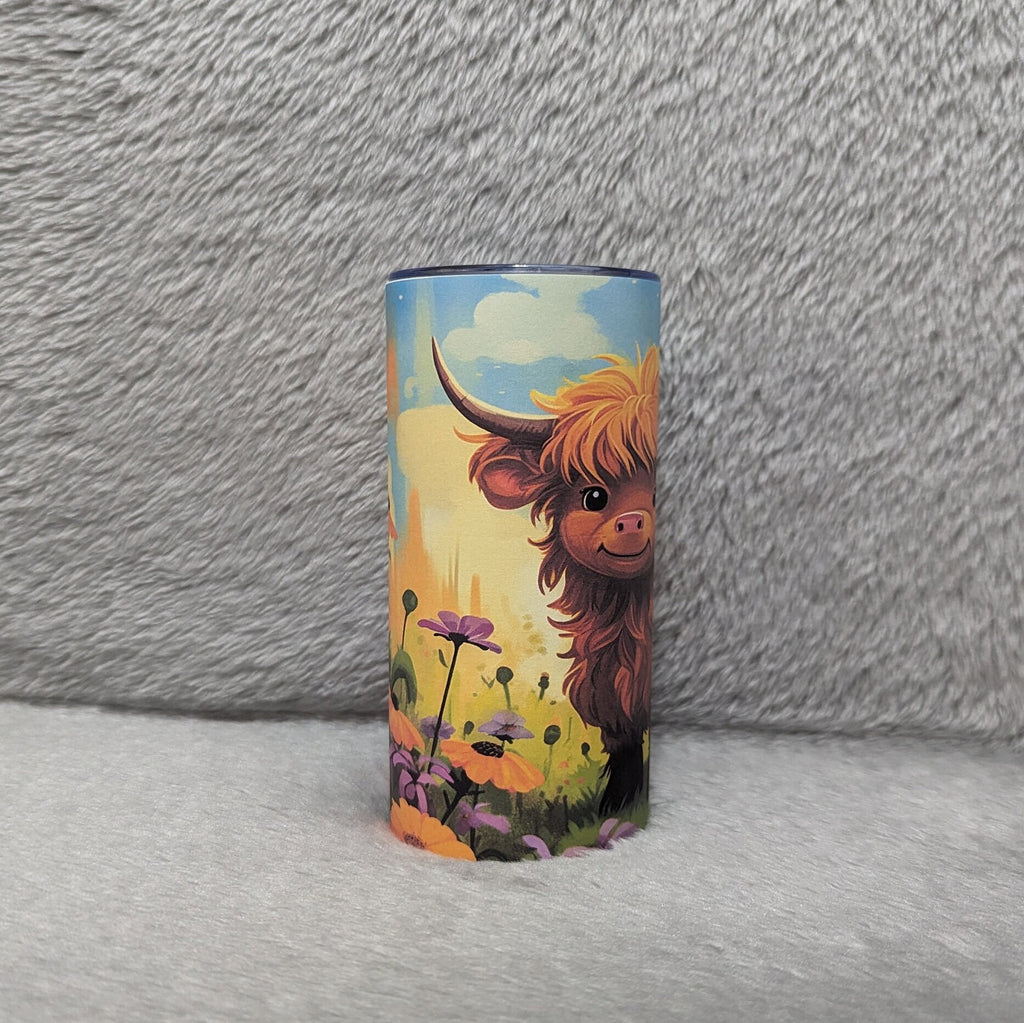 Kids Cow Tumbler With A Cute Highland Cow, Highland Cow Cup With Name, Personalized Tumbler For Kids At Home Or On The Go, Includes Straw