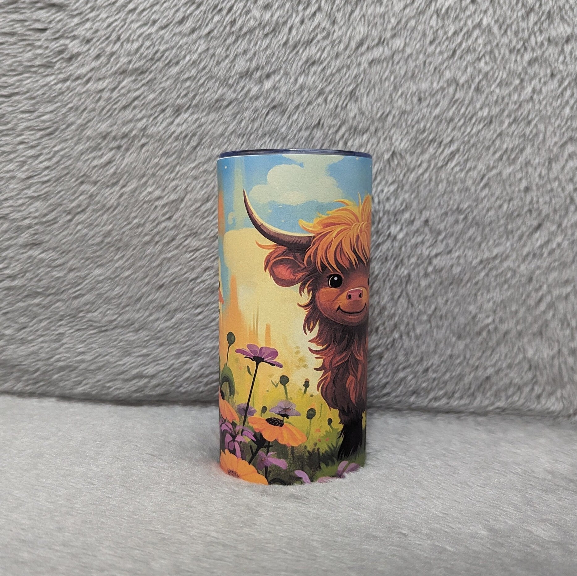 Kids Cow Tumbler With A Cute Highland Cow, Highland Cow Cup With Name, Personalized Tumbler For Kids At Home Or On The Go, Includes Straw