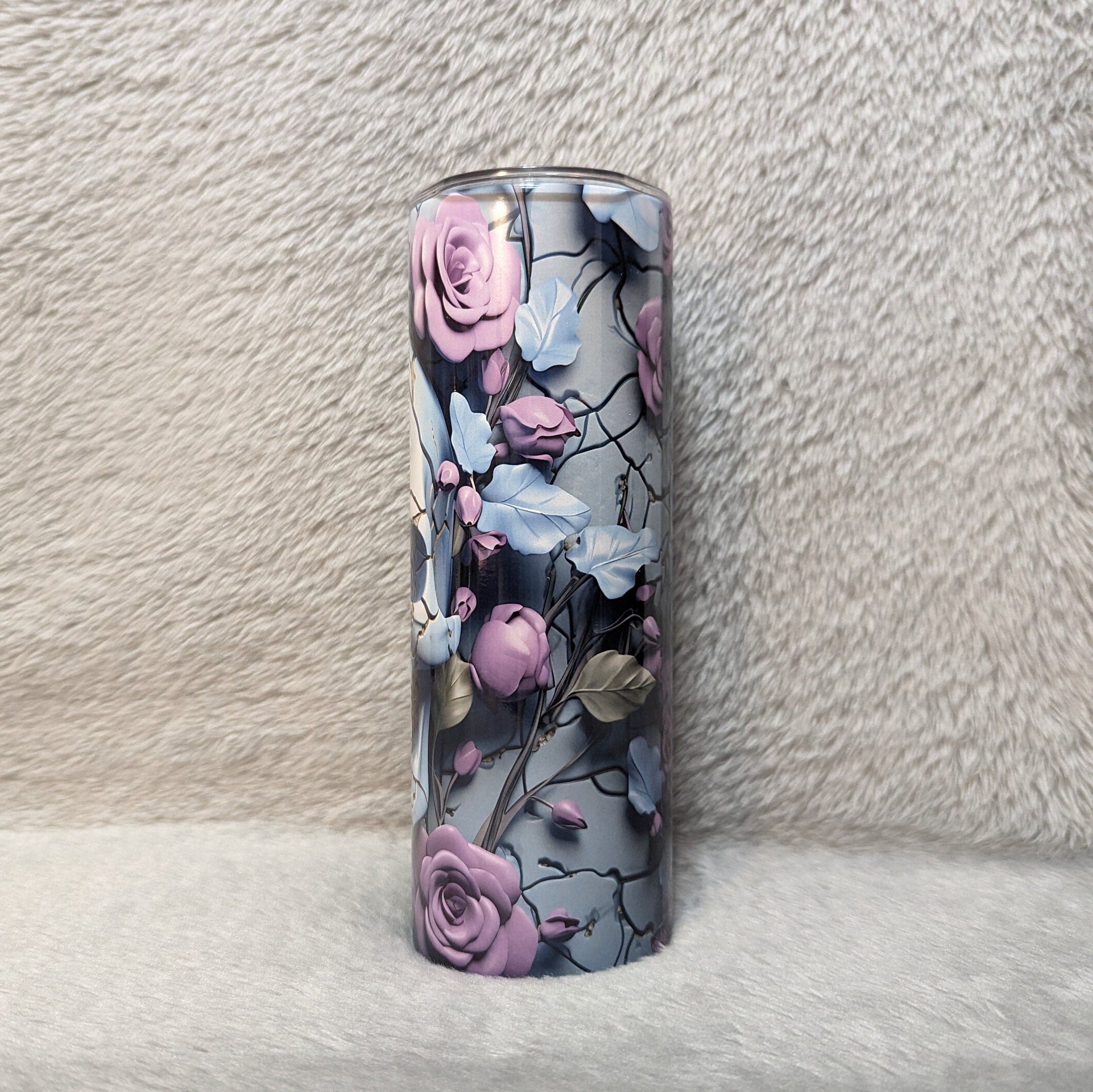 3D Design Skull Tumbler with Purple Flowers, Unique Gothic Drinkware, Skull Cup, Spooky Gift Idea, Skull Lover Gift, Stunning Skull Tumbler