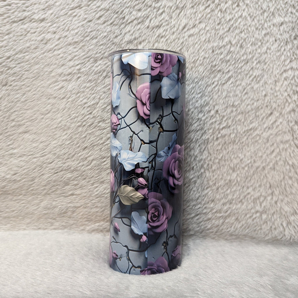3D Design Skull Tumbler with Purple Flowers, Unique Gothic Drinkware, Skull Cup, Spooky Gift Idea, Skull Lover Gift, Stunning Skull Tumbler