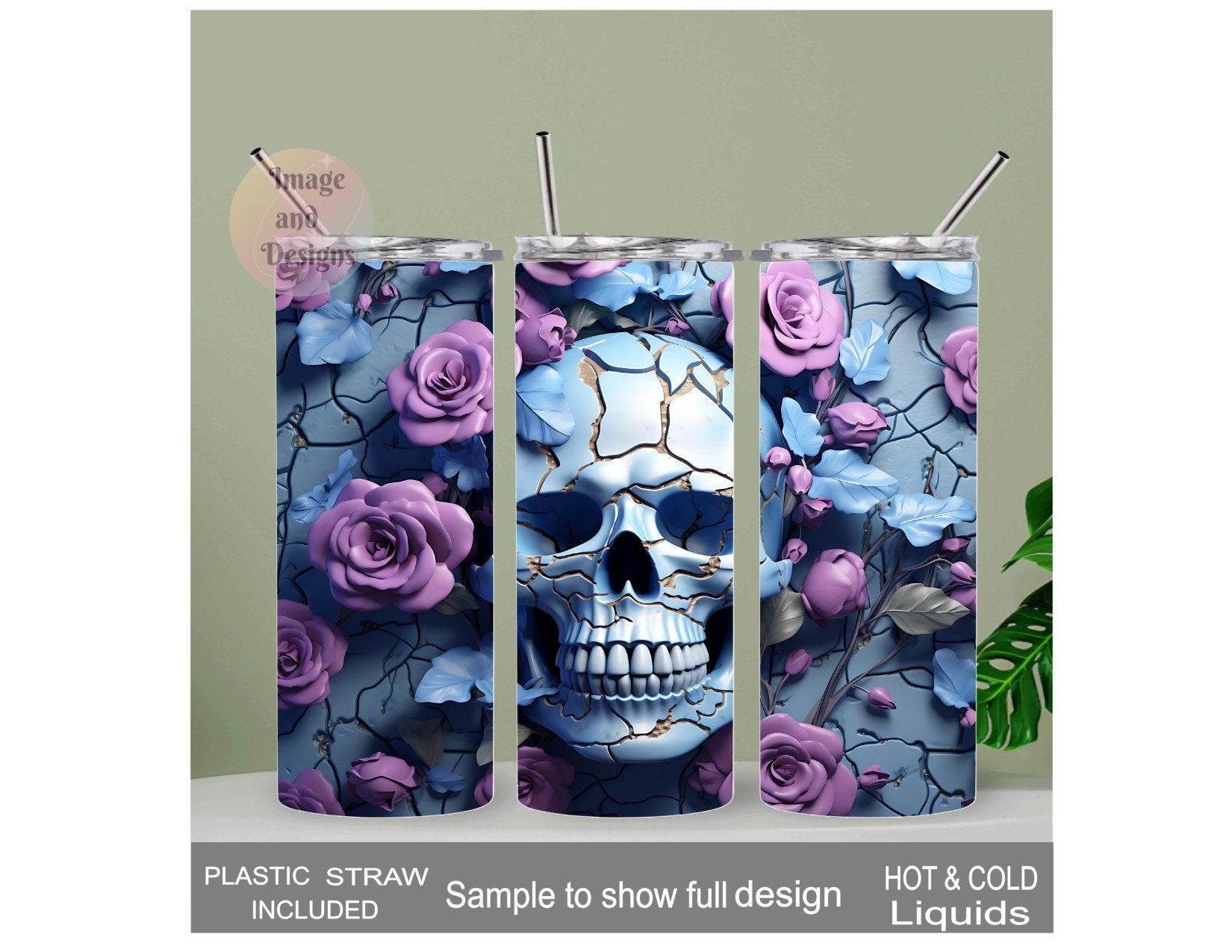 3D Design Skull Tumbler with Purple Flowers, Unique Gothic Drinkware, Skull Cup, Spooky Gift Idea, Skull Lover Gift, Stunning Skull Tumbler