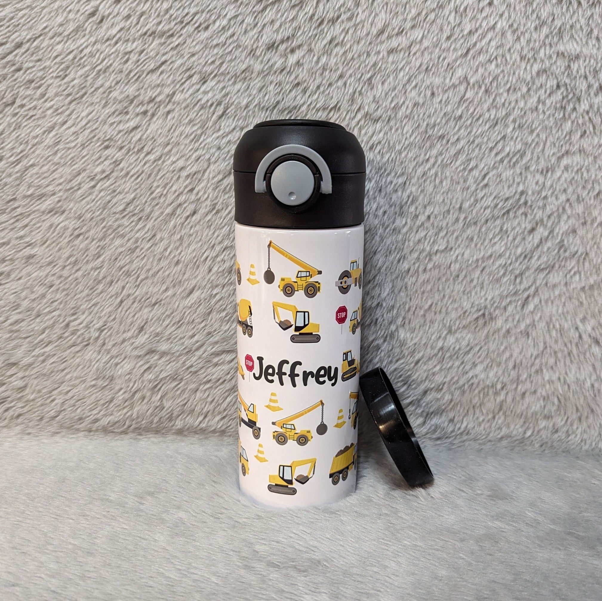 Kids Construction Water Bottle 12oz With Reusable Straw Can Be Personalized
