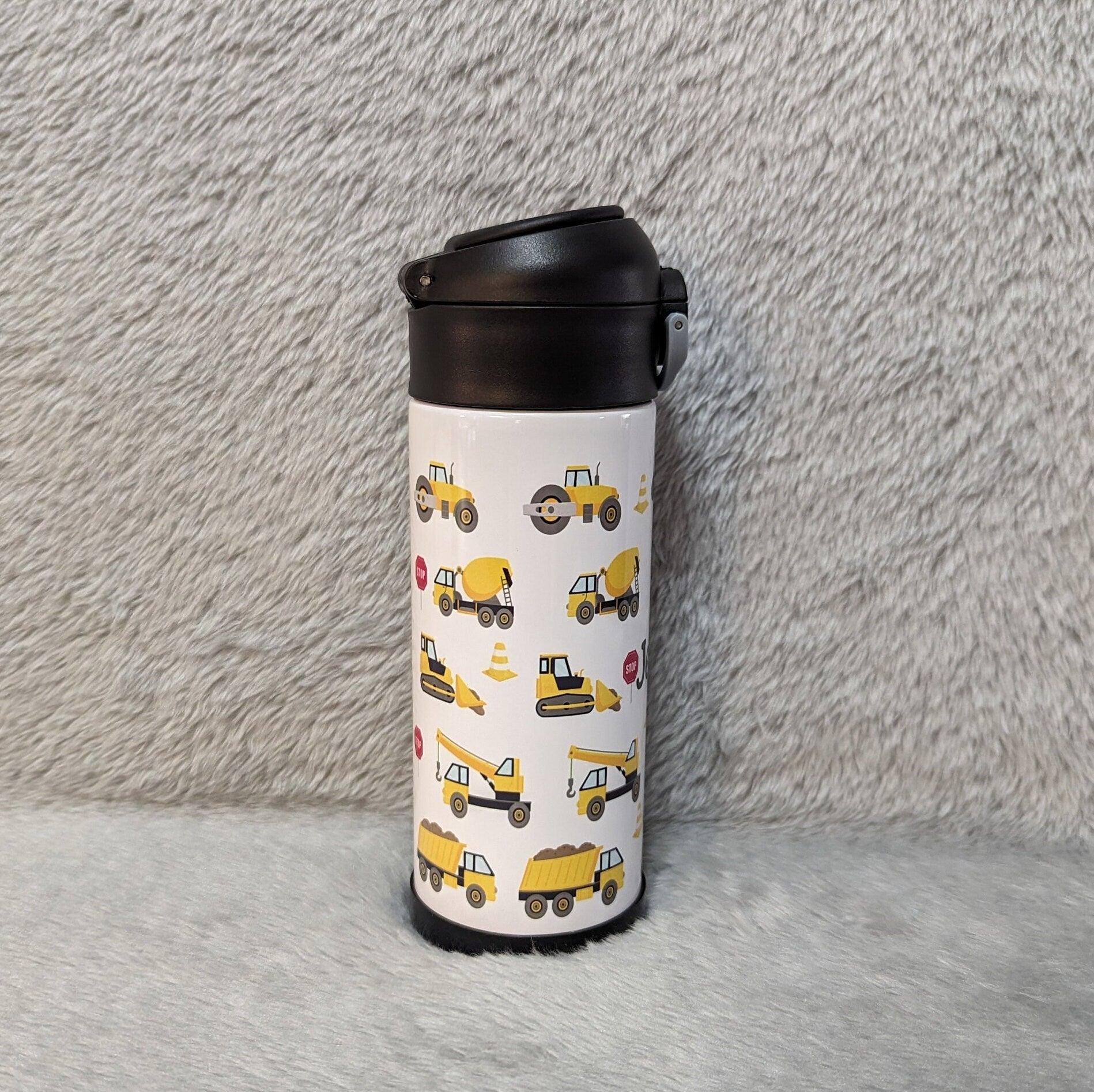 Kids Construction Water Bottle 12oz With Reusable Straw Can Be Personalized