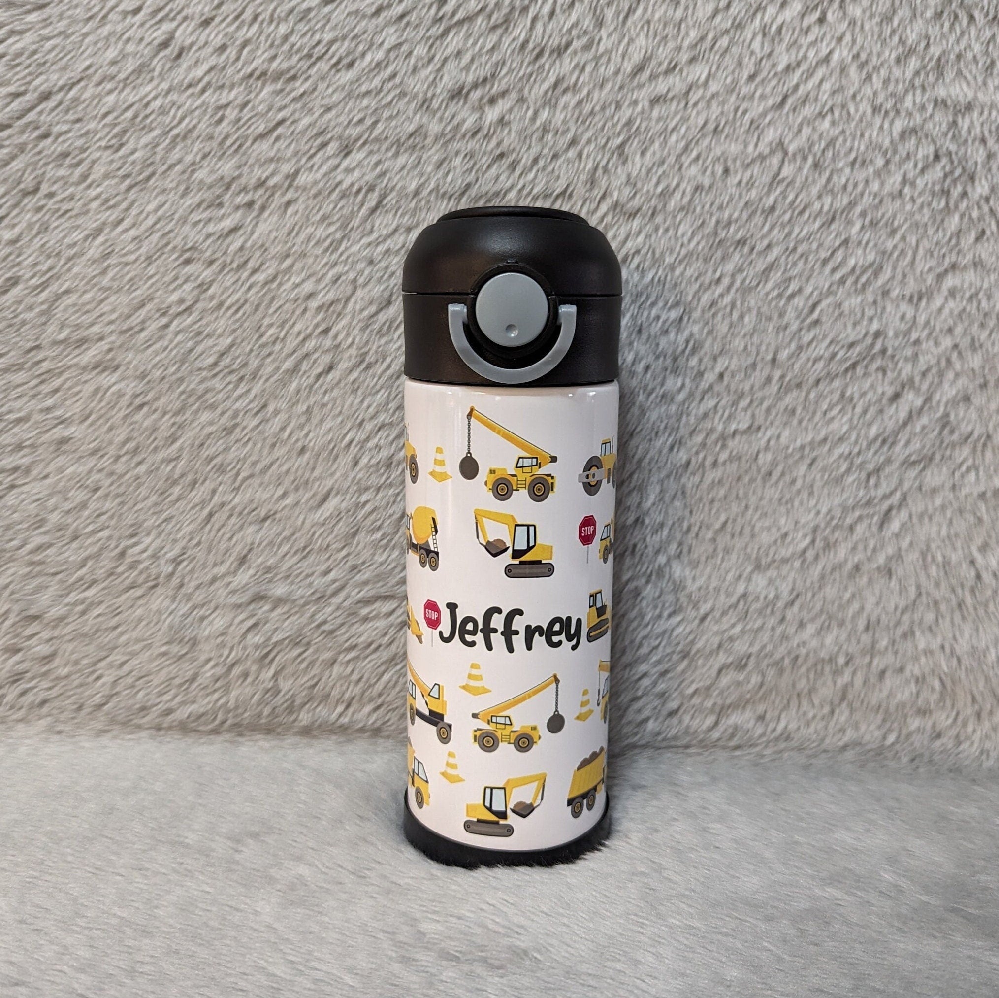 Kids Construction Water Bottle 12oz With Reusable Straw Can Be Personalized