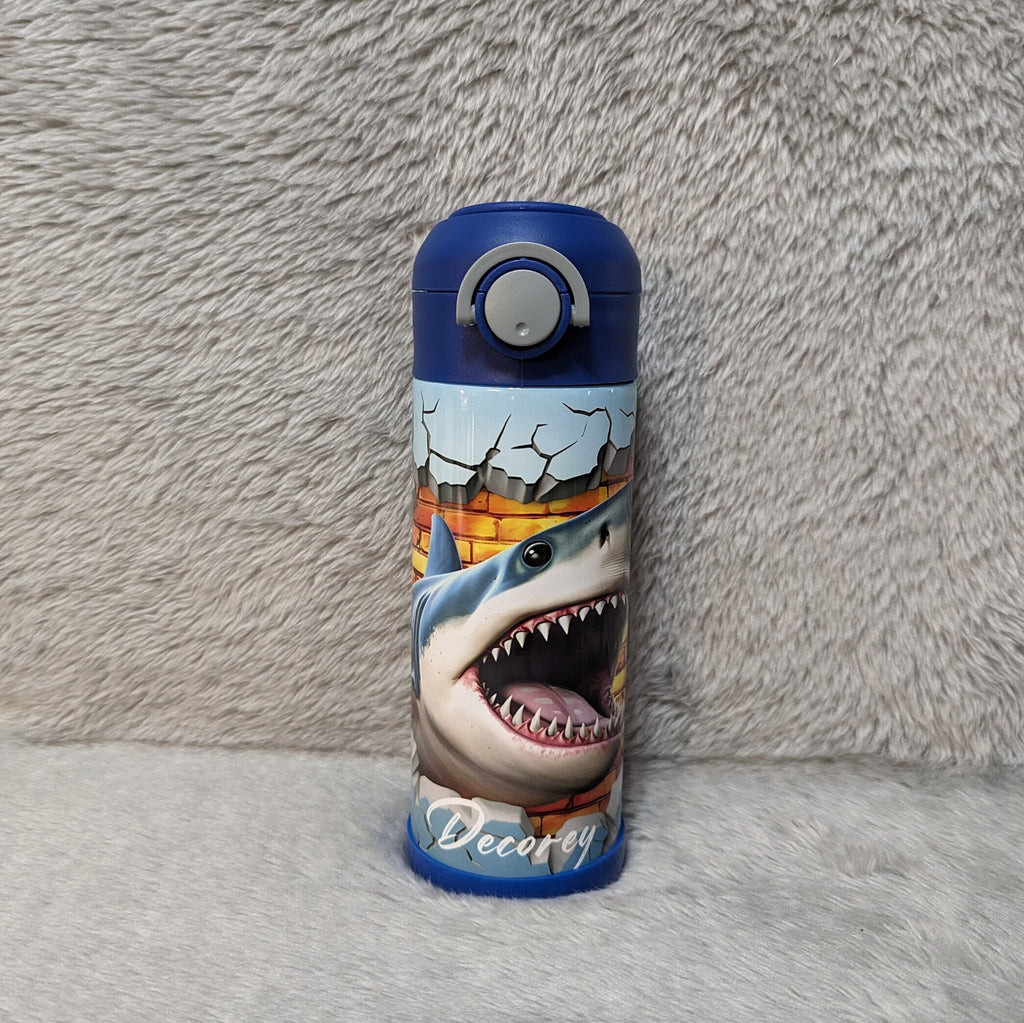 Kids Shark Water Bottle 12oz With Reusable Straw Can Be Personalized