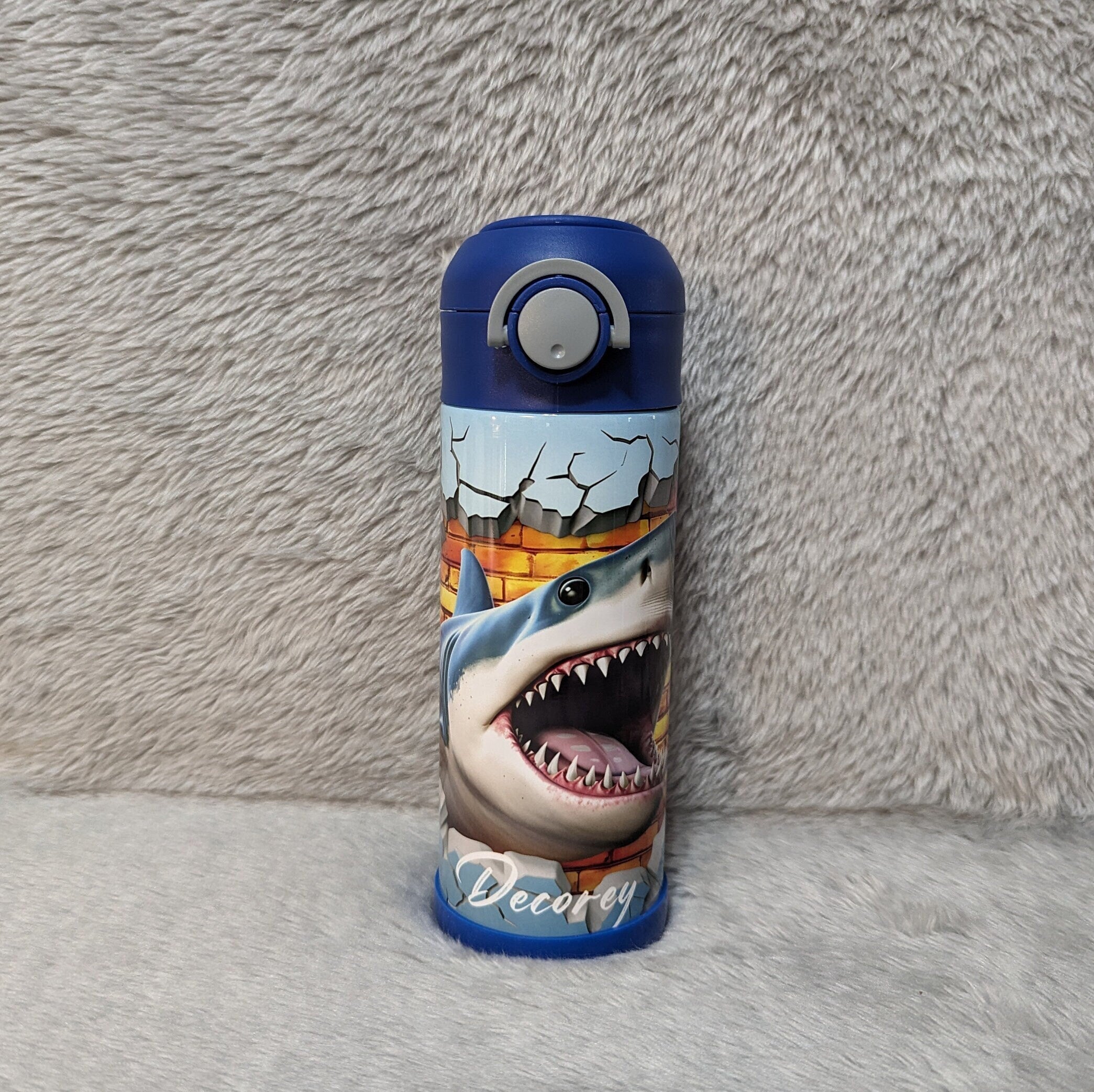 Kids Shark Water Bottle 12oz With Reusable Straw Can Be Personalized