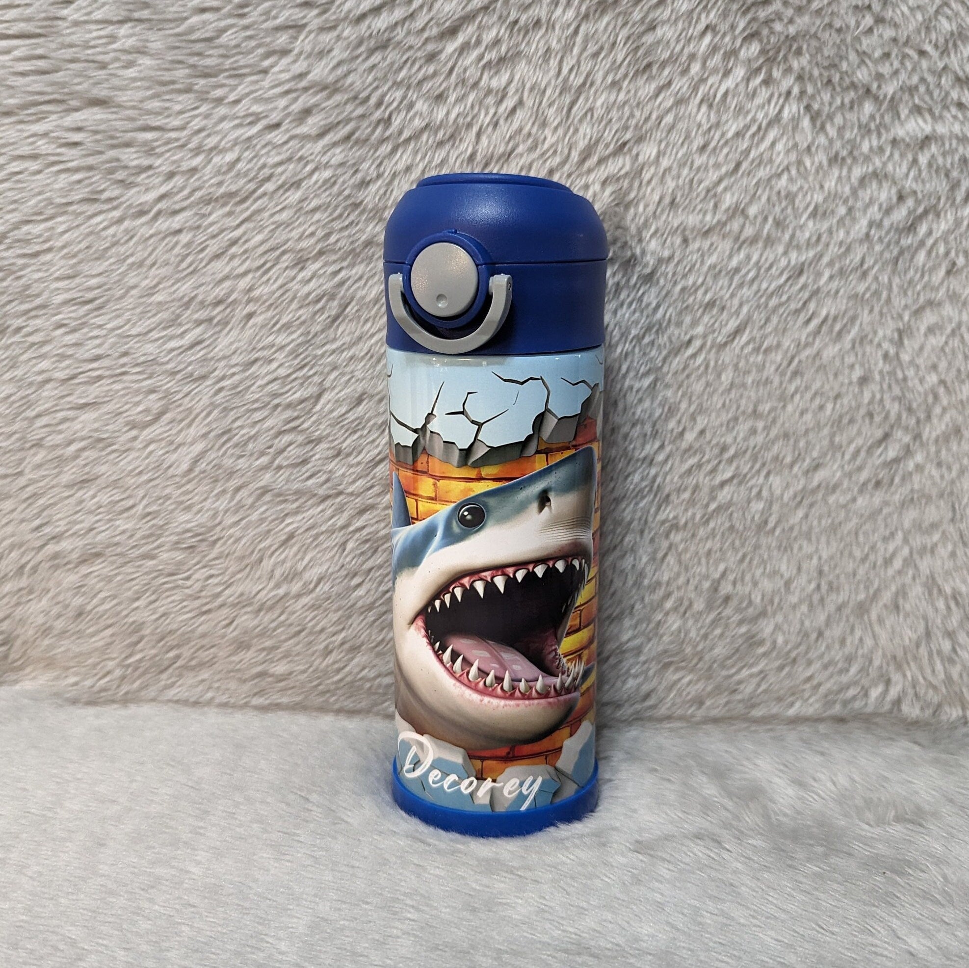 Kids Shark Water Bottle 12oz With Reusable Straw Can Be Personalized