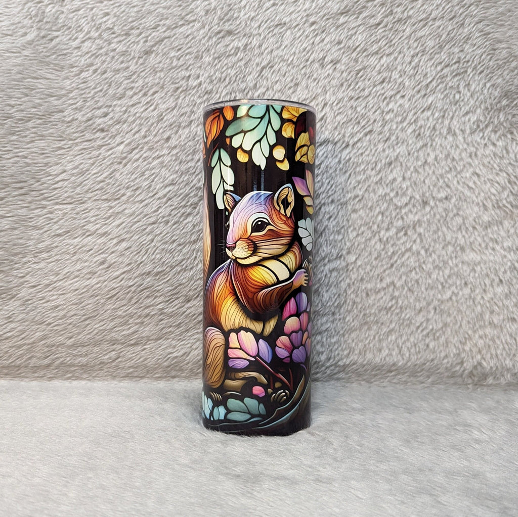 Pretty Squirrel Tumbler With A Stained Glass Design, Colorful Squirrel Cup, Nature Lover Gift, Insulated Tumbler With Reusable Straw