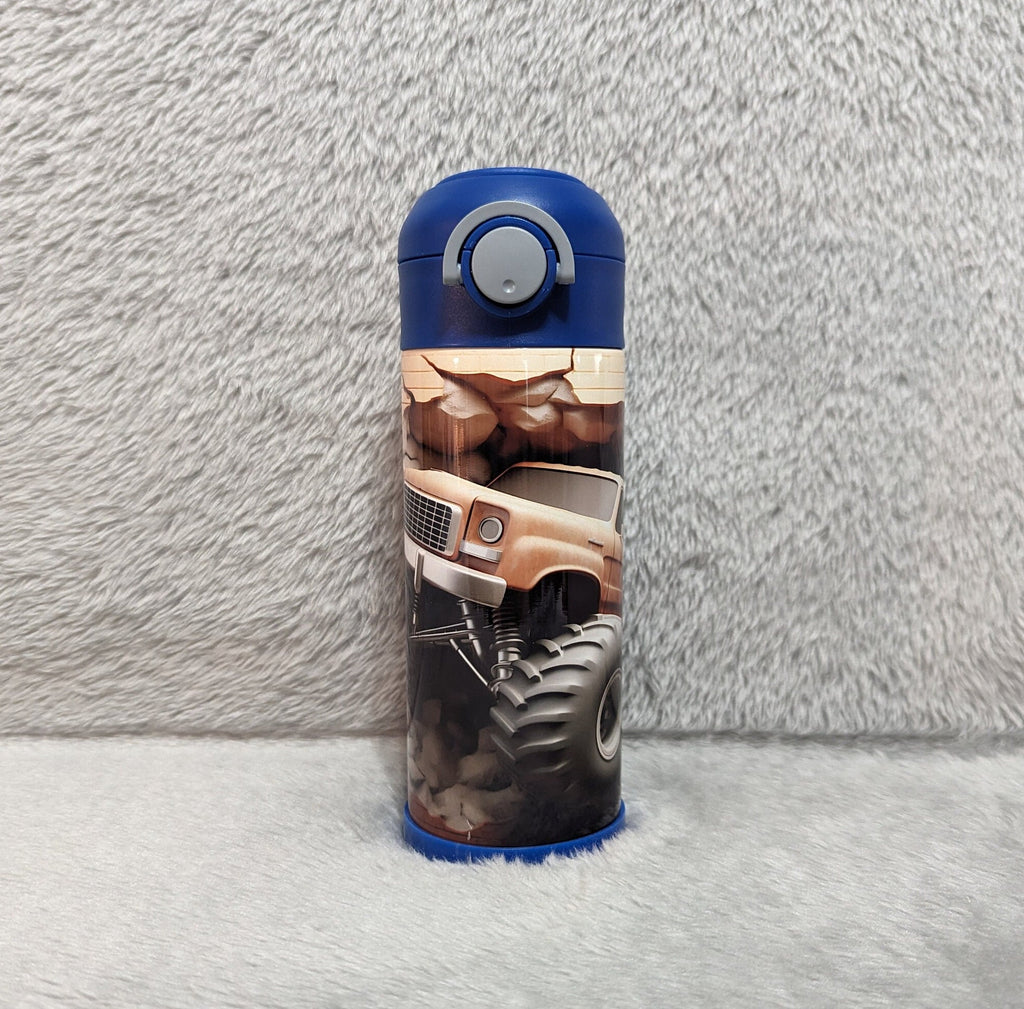 Kids Monster Truck Water Bottle 12oz With Reusable Straw Can Be Personalized