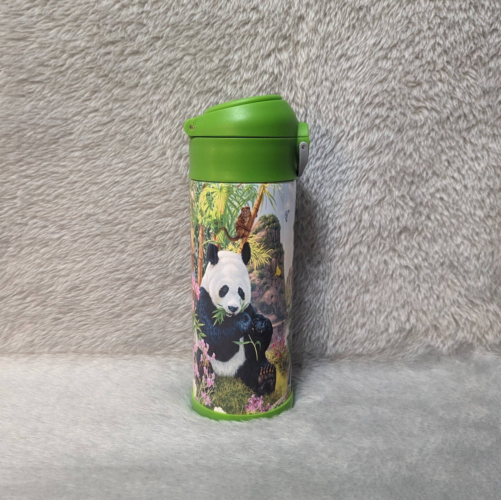 Kids Panda Bear Water Bottle 12oz With Reusable Straw Can Be Personalized