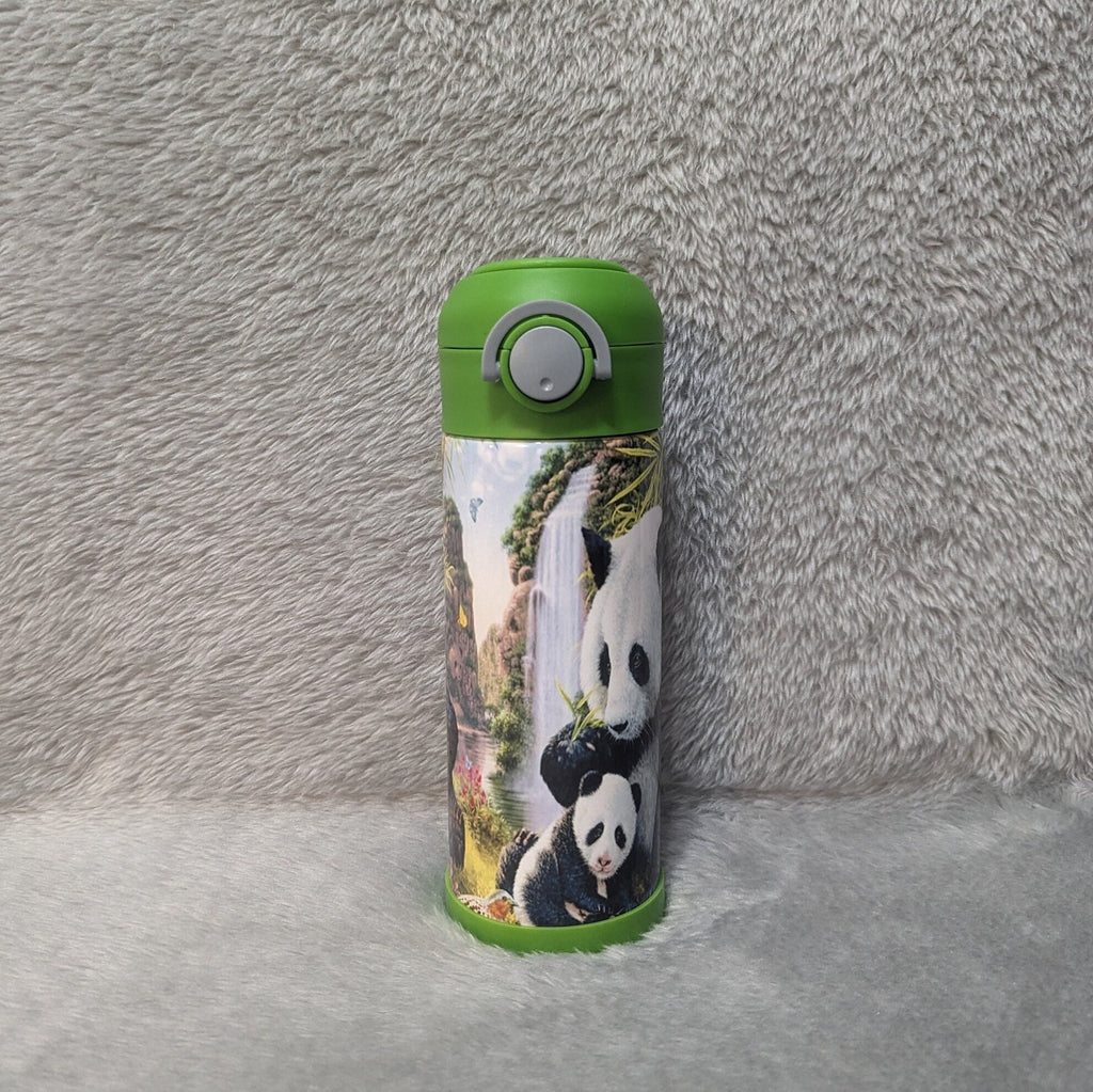 Kids Panda Bear Water Bottle 12oz With Reusable Straw Can Be Personalized