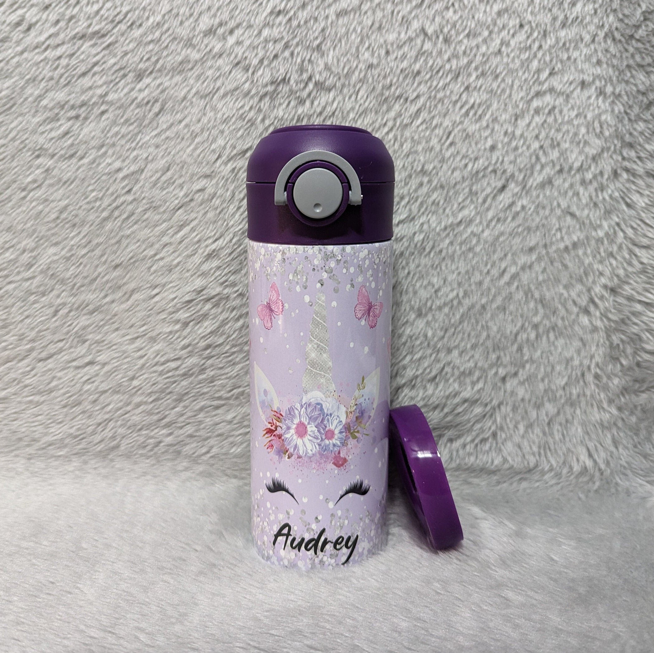 Kids Unicorn Water Bottle 12oz With Reusable Straw Can Be Personalized