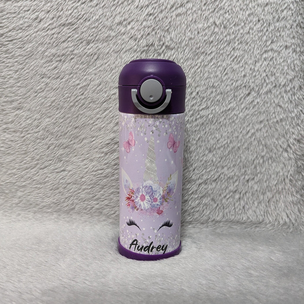Kids Unicorn Water Bottle 12oz With Reusable Straw Can Be Personalized