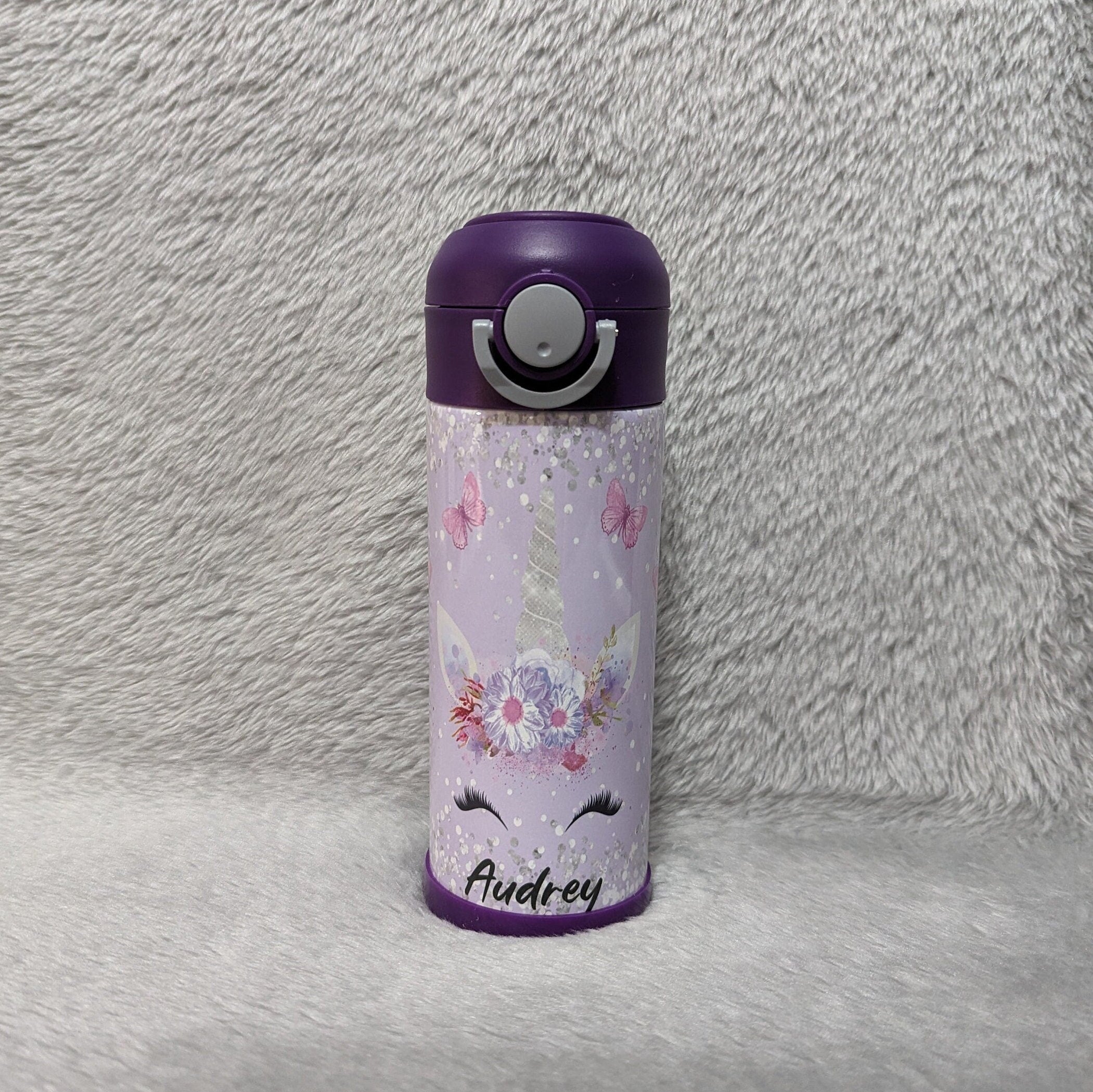 Kids Unicorn Water Bottle 12oz With Reusable Straw Can Be Personalized