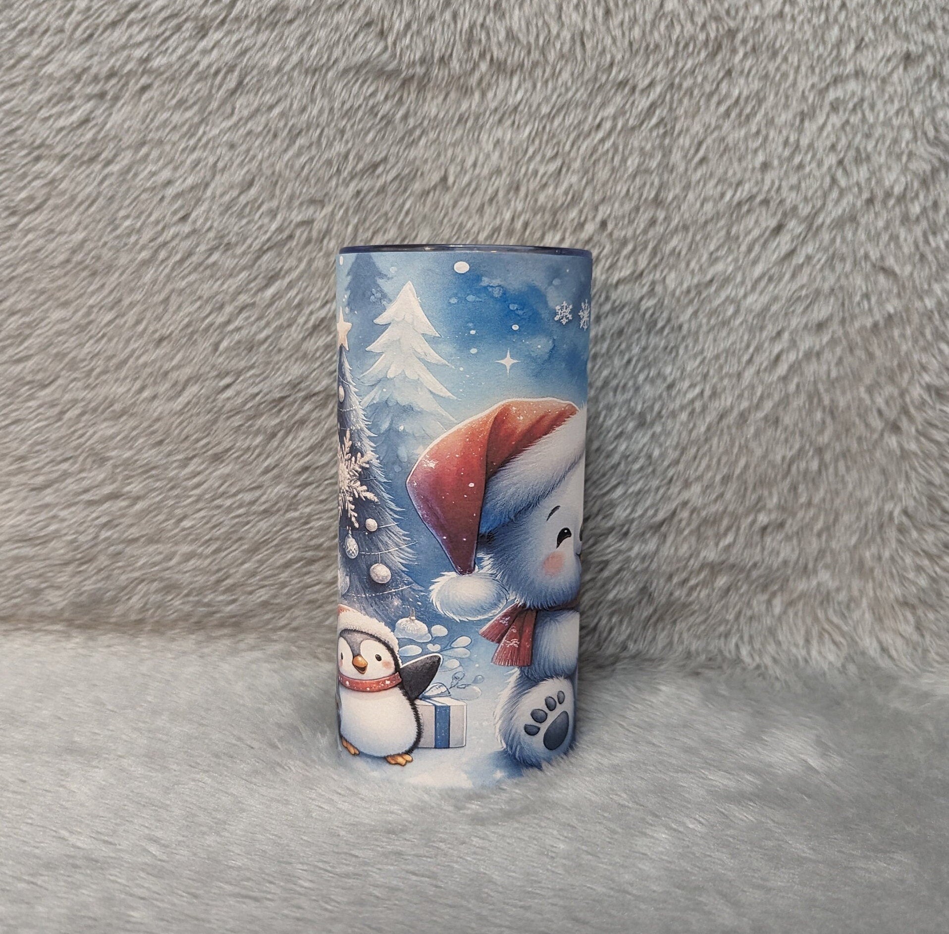Cute Kids Christmas Polar Bear Tumbler 15oz With Reusable Straw, Can Be Personalized