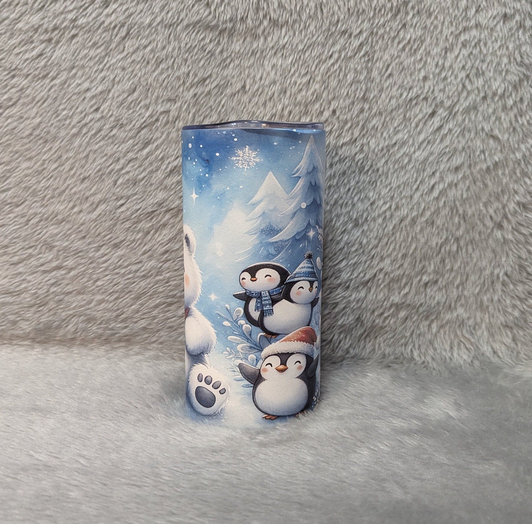 Cute Kids Christmas Polar Bear Tumbler 15oz With Reusable Straw, Can Be Personalized