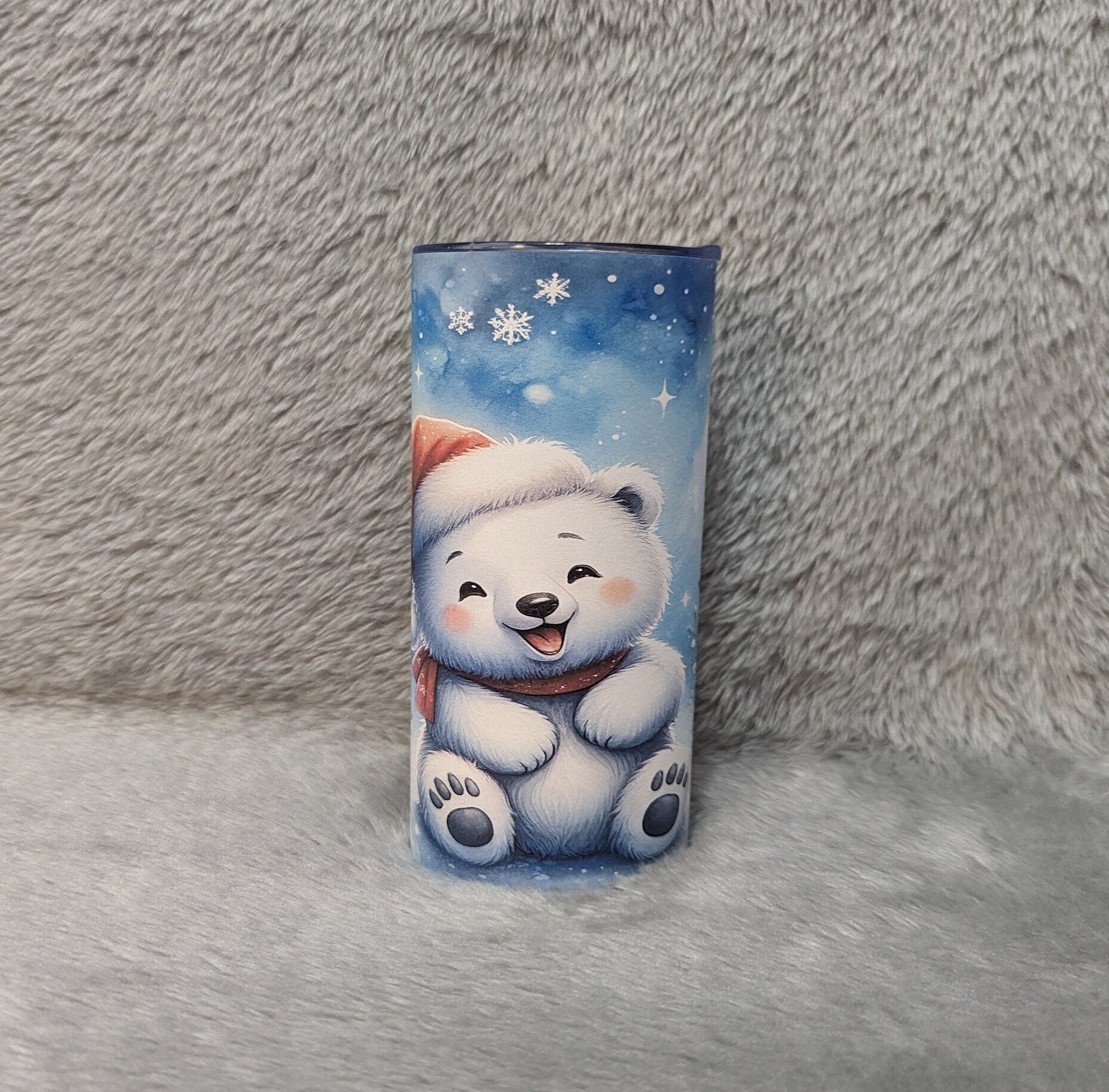 Cute Kids Christmas Polar Bear Tumbler 15oz With Reusable Straw, Can Be Personalized