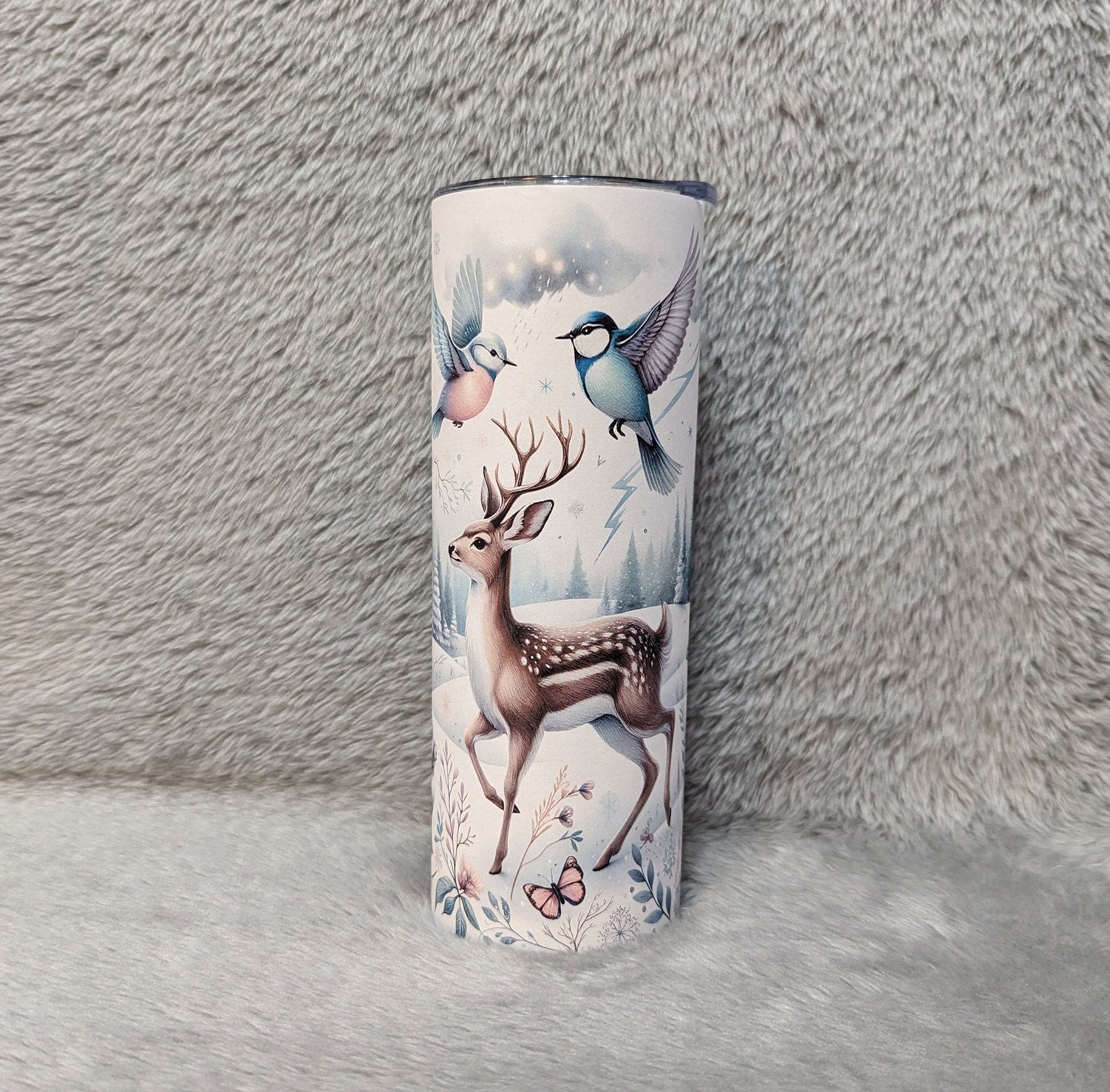 Adorable Deer Tumbler Featuring Whimsical Wild Woodland Animals 20oz With Reusable Straw, Can Be Personalized