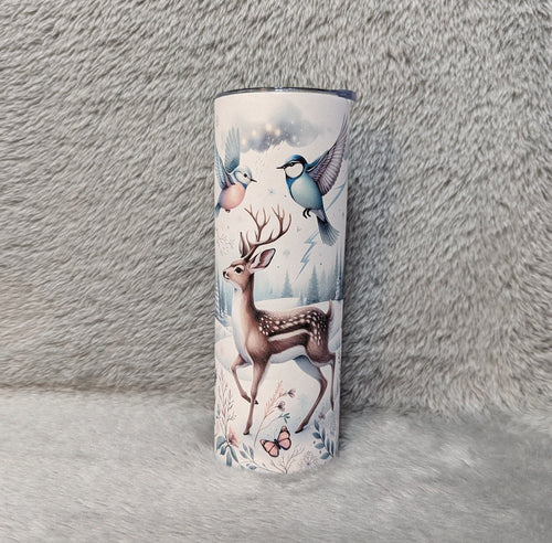Adorable Deer Tumbler Featuring Whimsical Wild Woodland Animals 20oz With Reusable Straw, Can Be Personalized