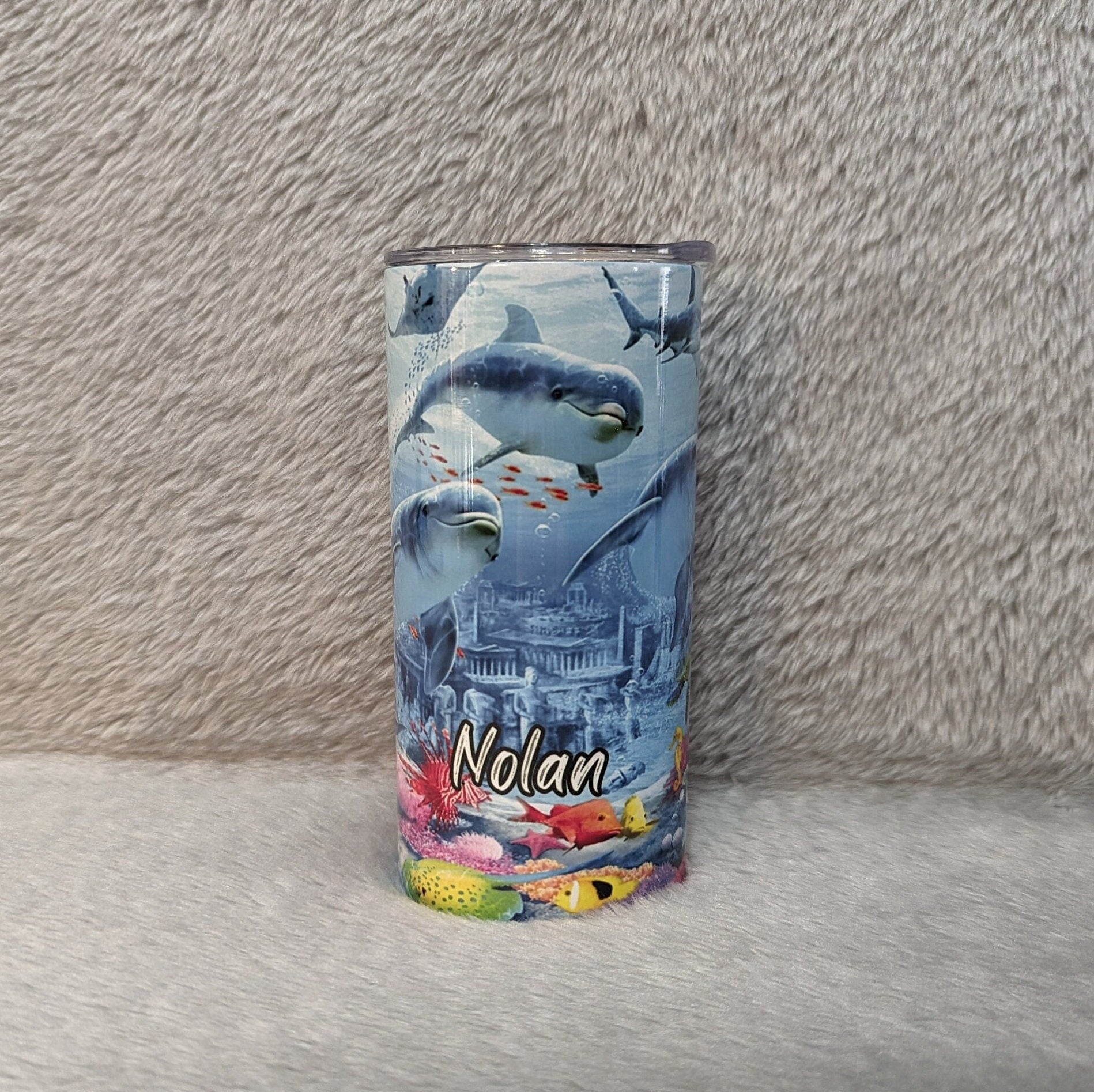 Dolphin Tumbler 15oz With Reusable Straw, Can Be Personalized
