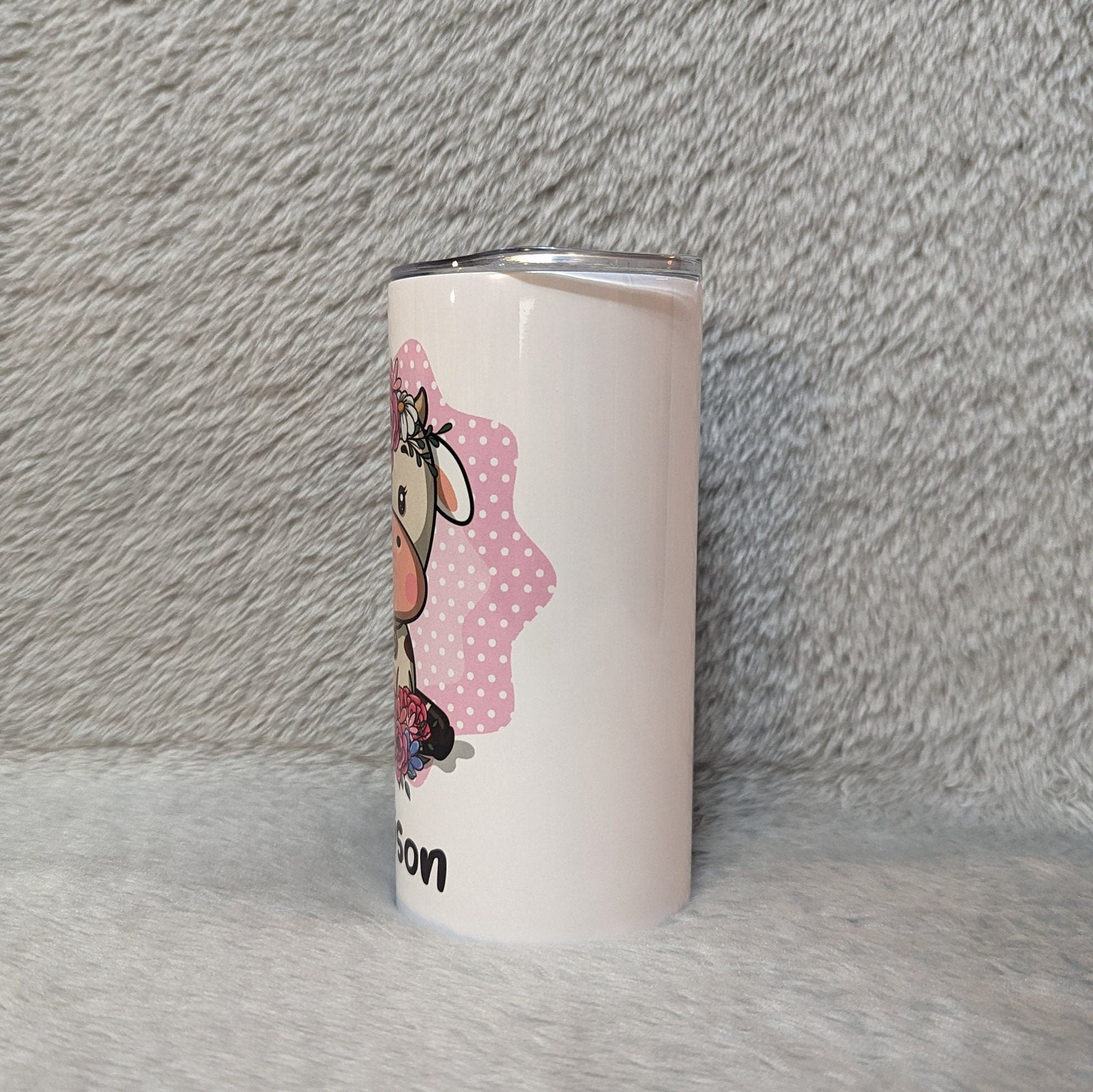 Kids Cow Tumbler 15oz With Reusable Straw, Can Be Personalized