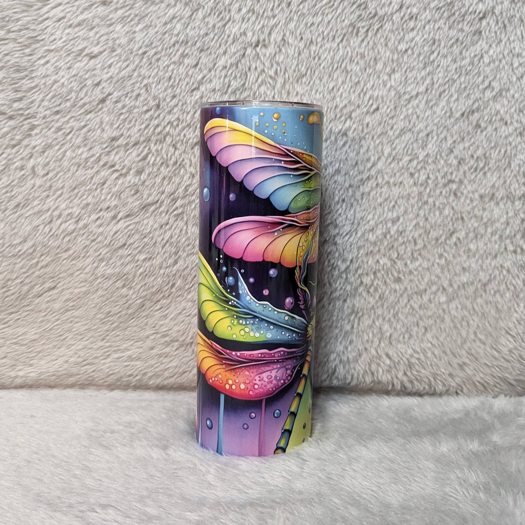 Neon Dragonfly Tumbler Can Be Personalized, Dragonfly Design, 20oz Insulated Stainless Steel Tumbler