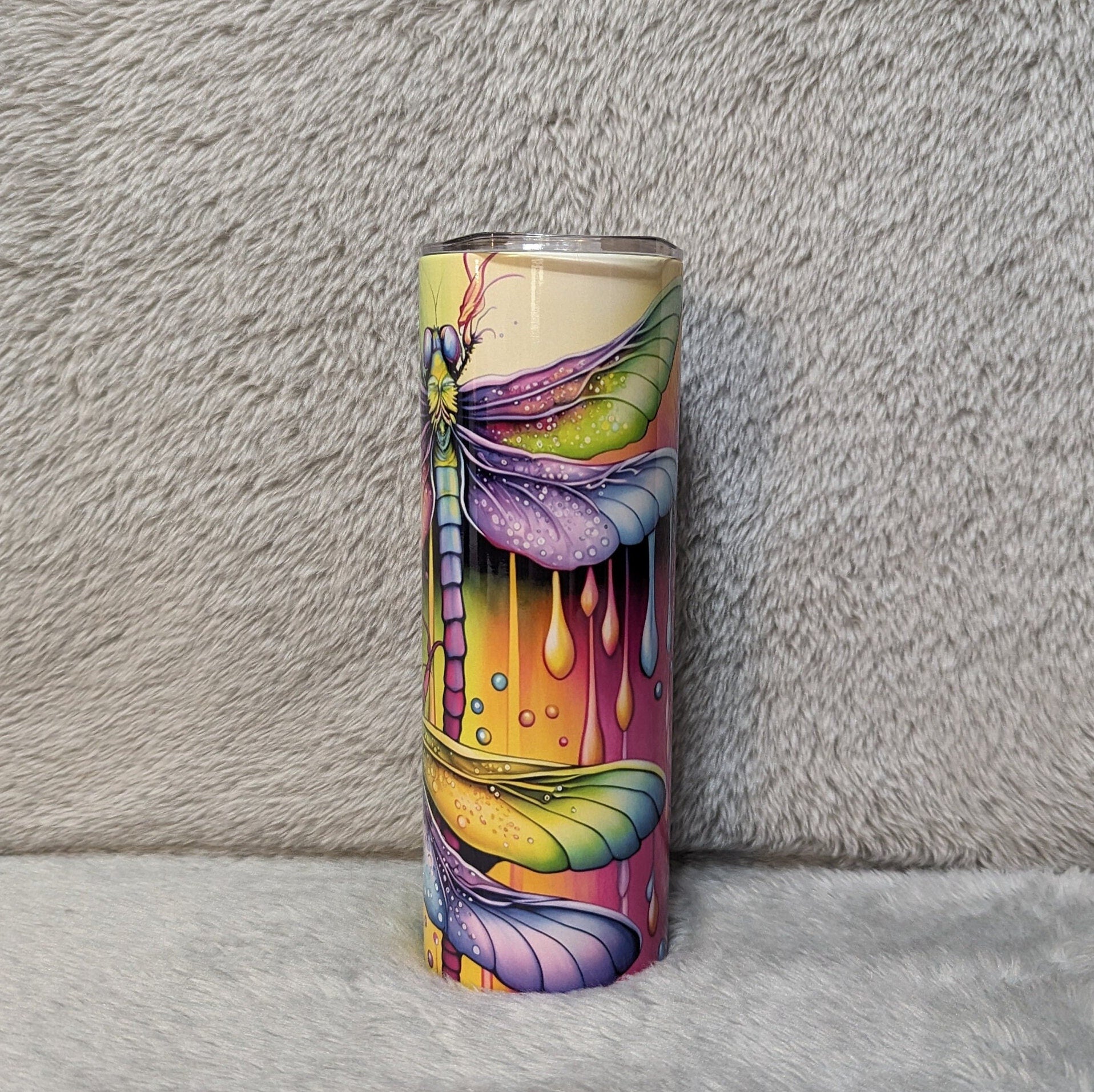 Neon Dragonfly Tumbler Can Be Personalized, Dragonfly Design, 20oz Insulated Stainless Steel Tumbler