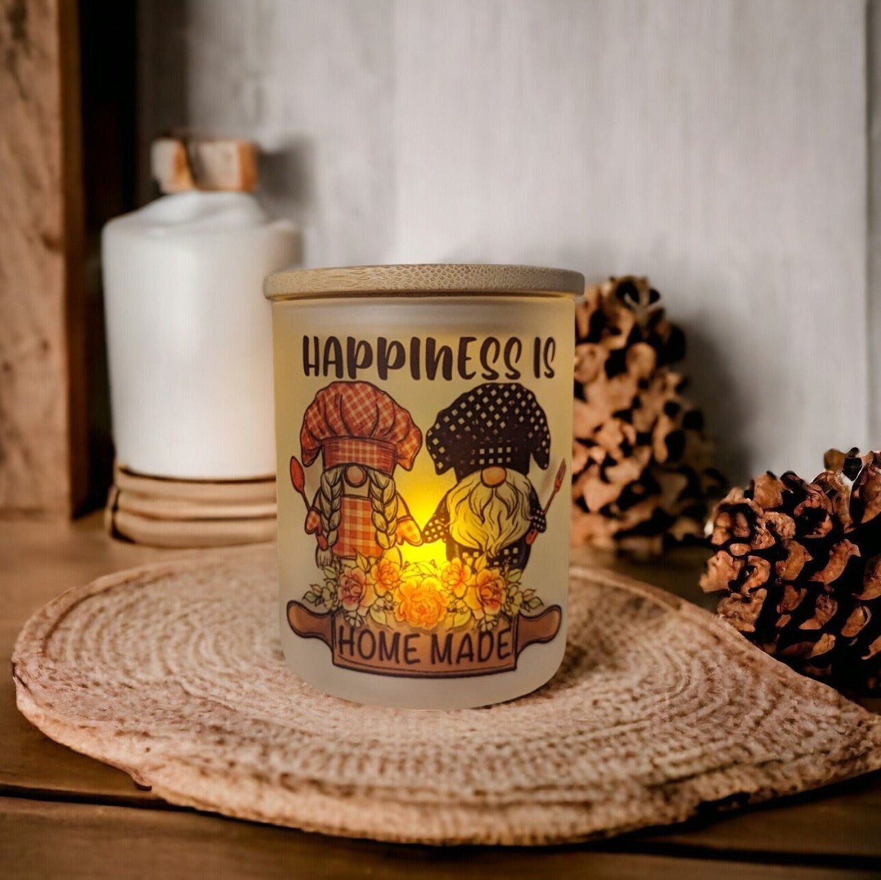 Gnome Candle Holder Happiness Is Homemade With A Battery Operated Flickering Tea Light