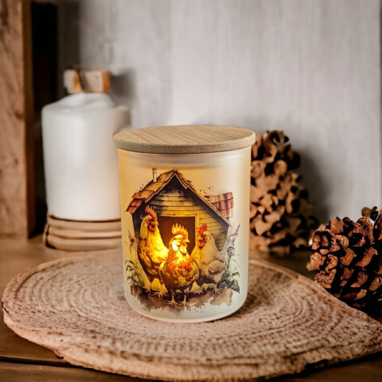 Chicken Candle Holder With A Battery Operated Flickering Tea Light