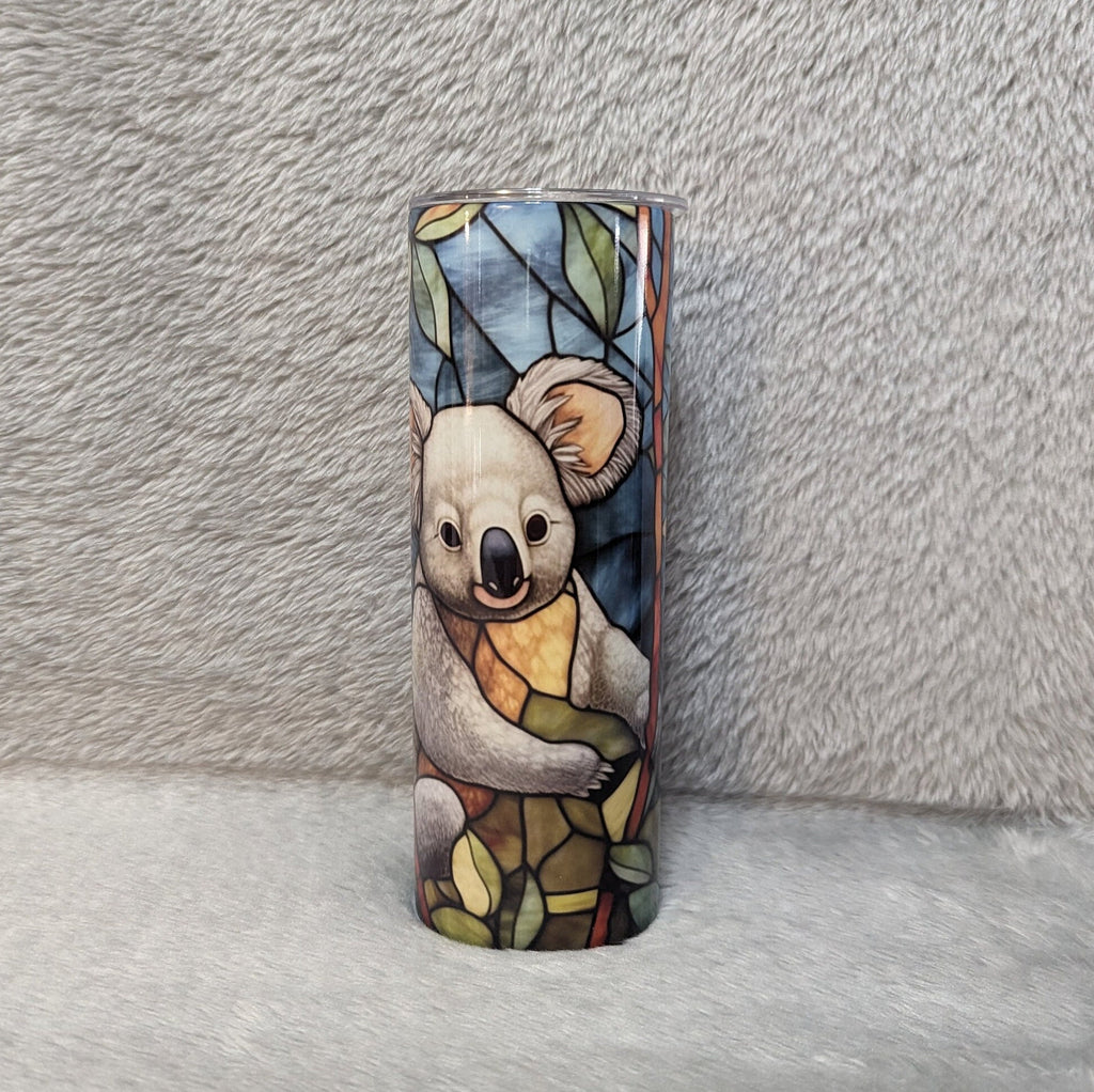 Koala Bear Tumbler with A Stained Glass Design 20oz With Reusable Straw, Can Be Personalized